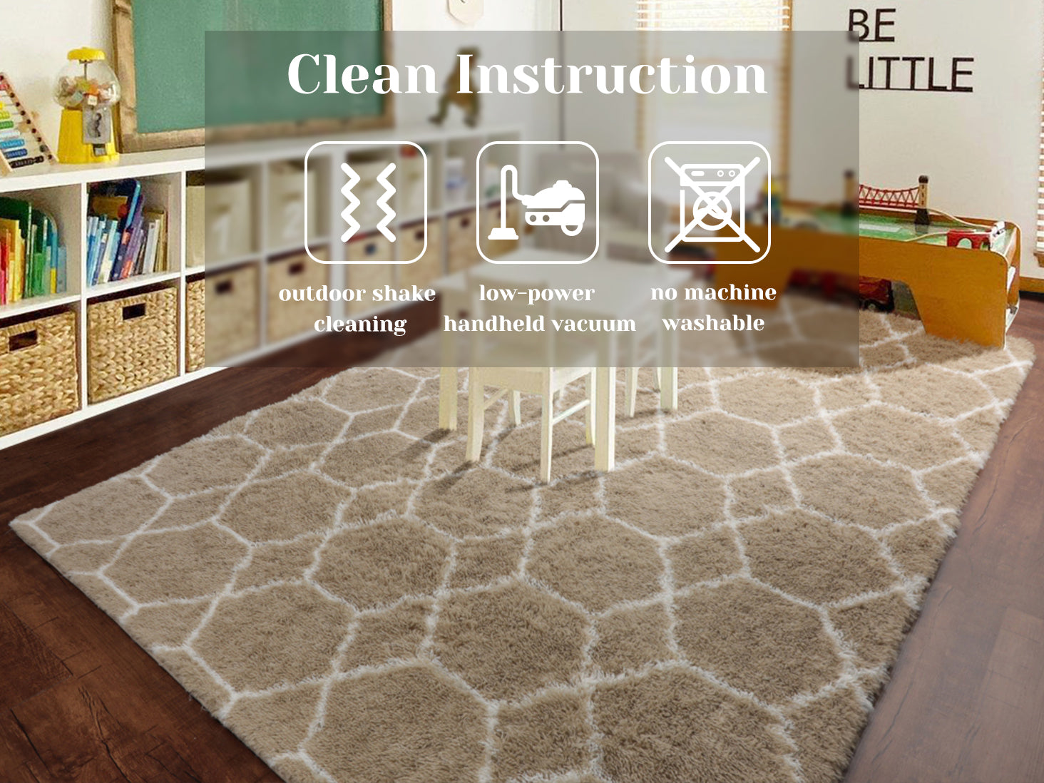 Beige and White Rug, Large Boho Geometric Area Rugs for Living Room, Shaggy Moroccan Floor Rug