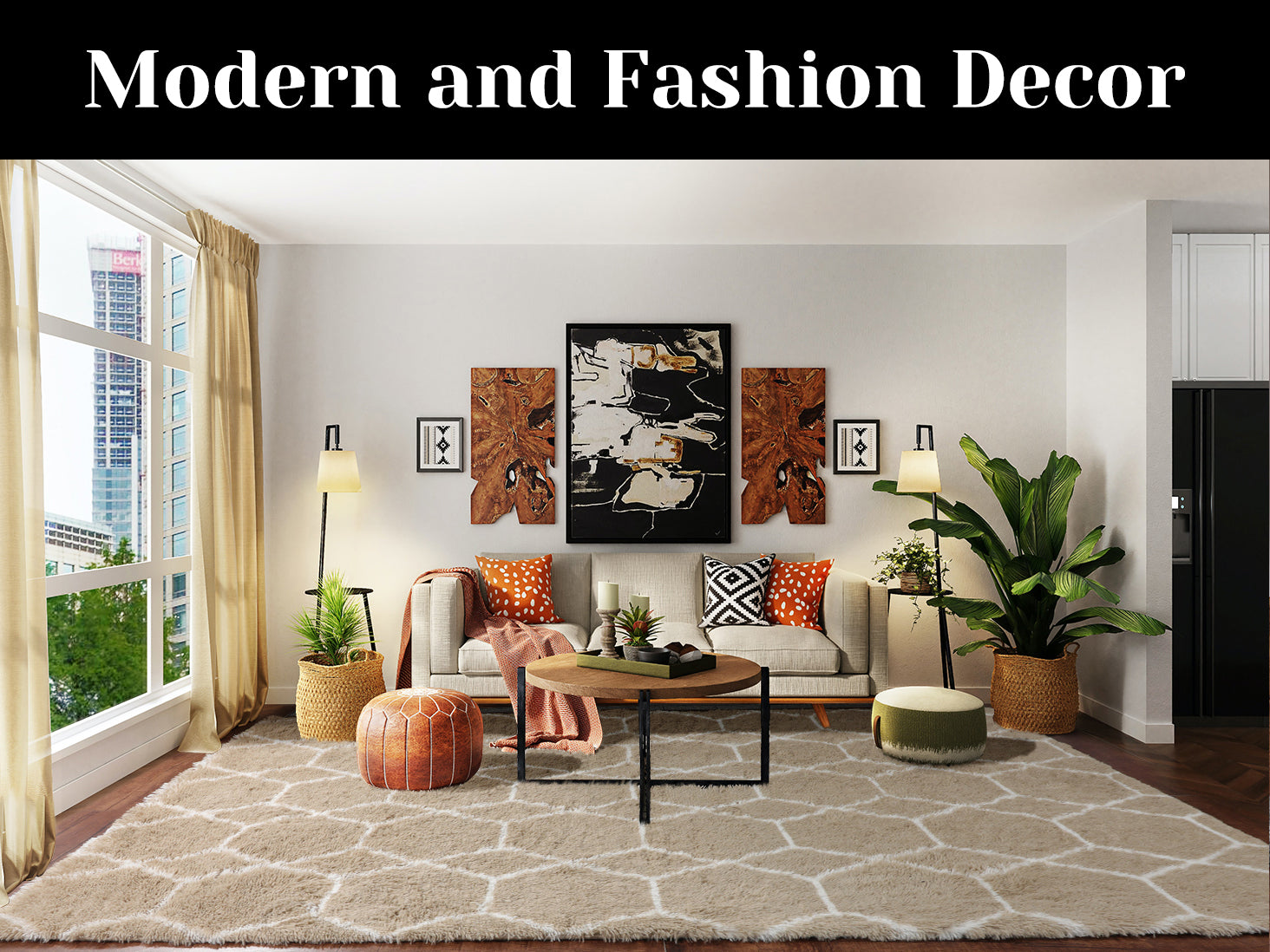 Beige and White Rug, Large Boho Geometric Area Rugs for Living Room, Shaggy Moroccan Floor Rug