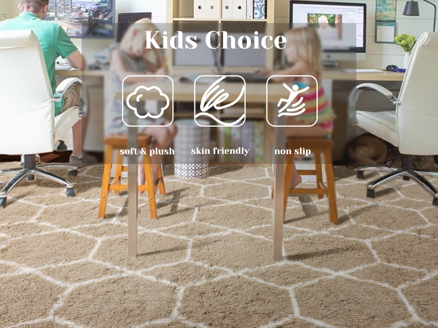 Beige and White Rug, Large Boho Geometric Area Rugs for Living Room, Shaggy Moroccan Floor Rug