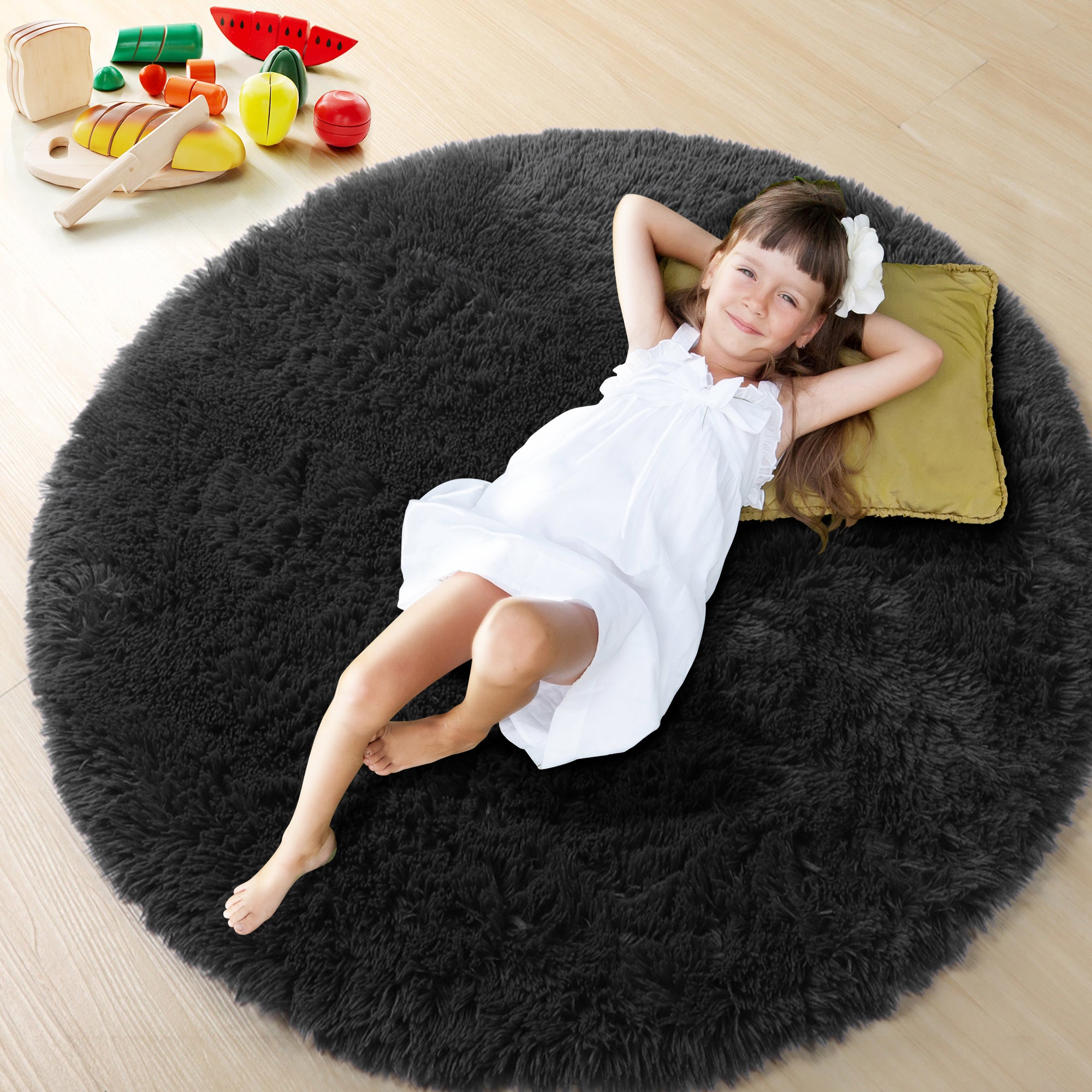 Soft Bedroom Black Round Area Rug