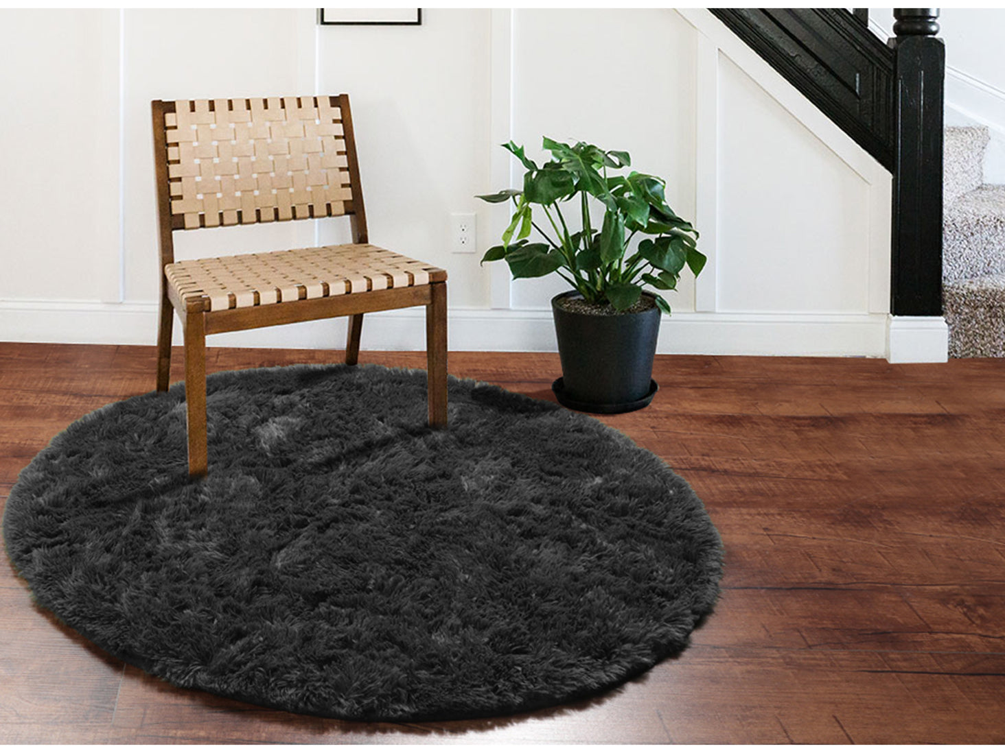 Soft Bedroom Black Round Area Rug