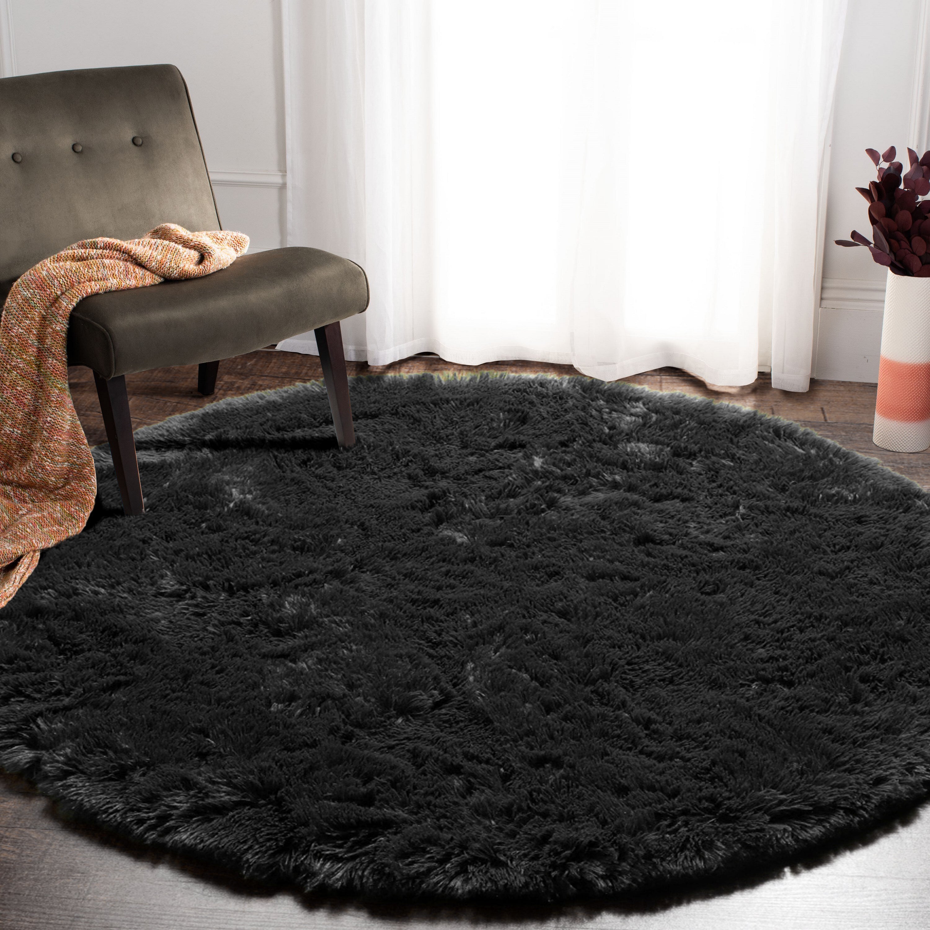 Soft Bedroom Black Round Area Rug