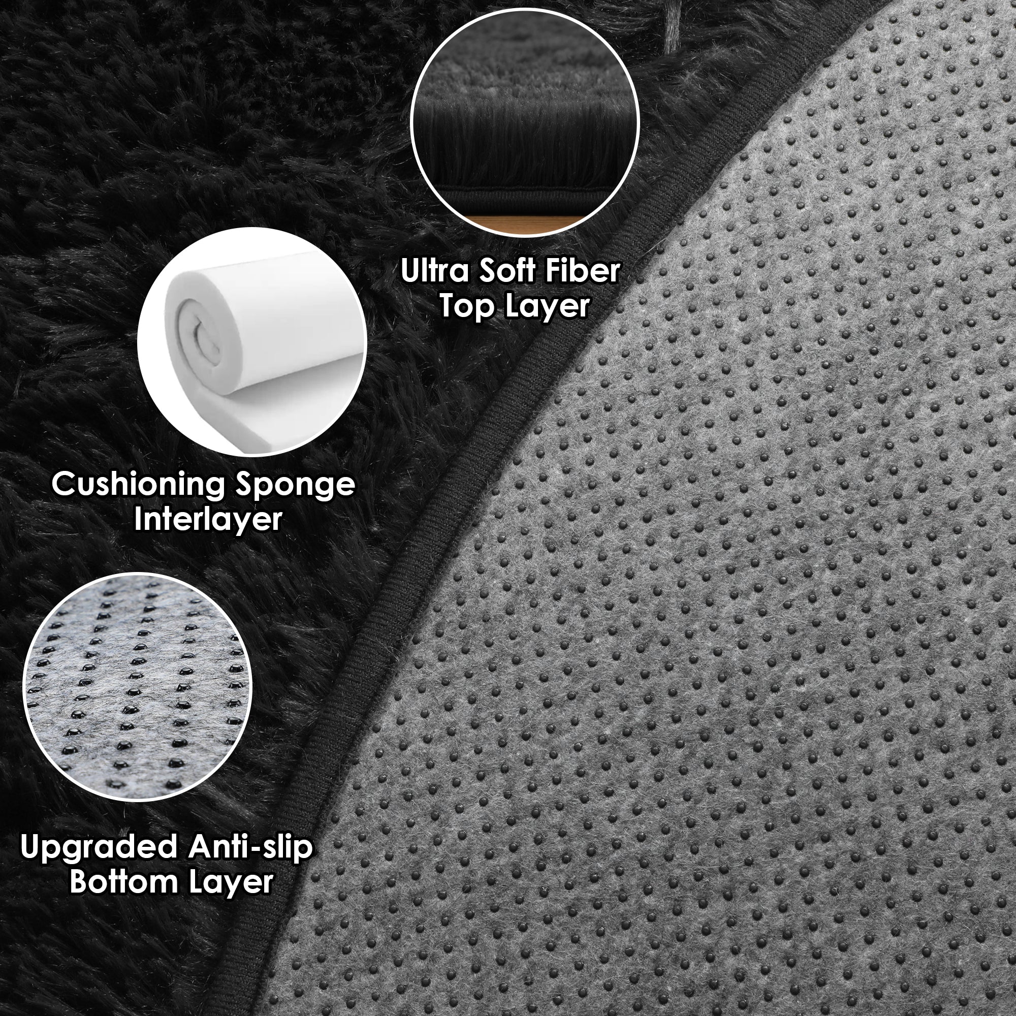 Soft Bedroom Black Round Area Rug