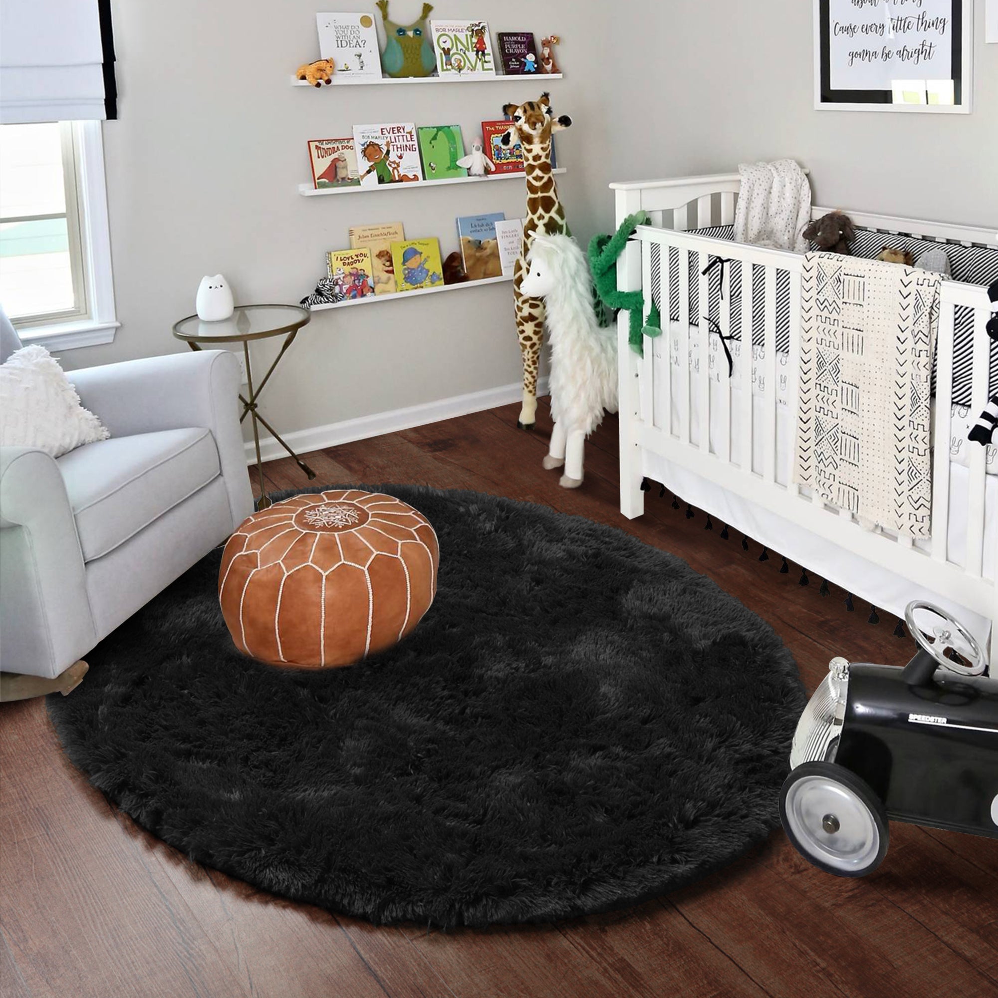 Soft Bedroom Black Round Area Rug