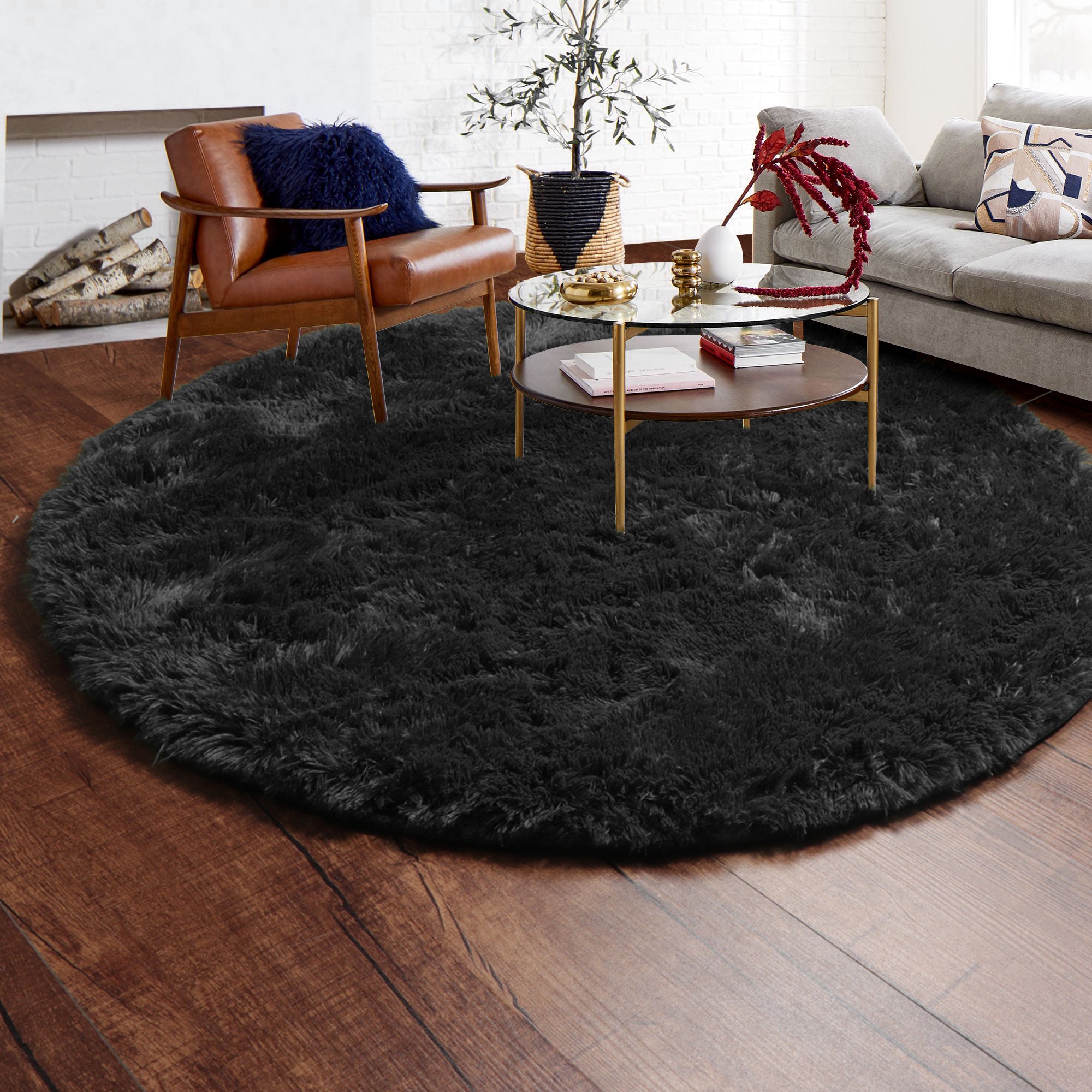 Soft Bedroom Black Round Area Rug