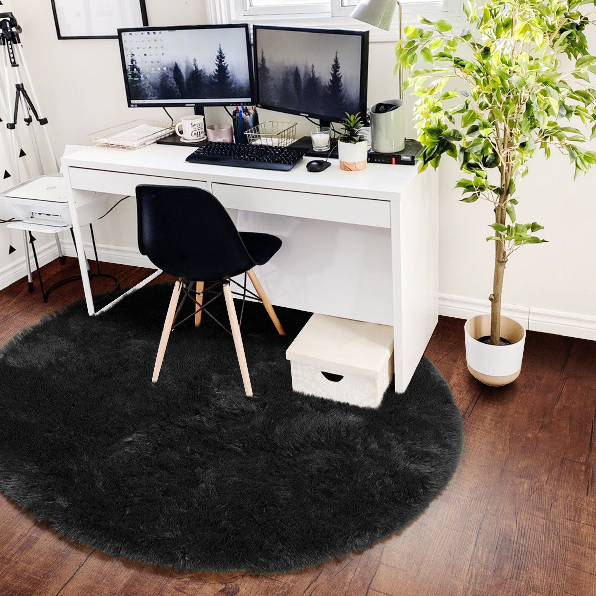 Soft Bedroom Black Round Area Rug