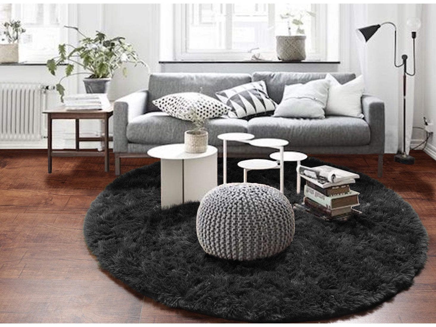 Soft Bedroom Black Round Area Rug