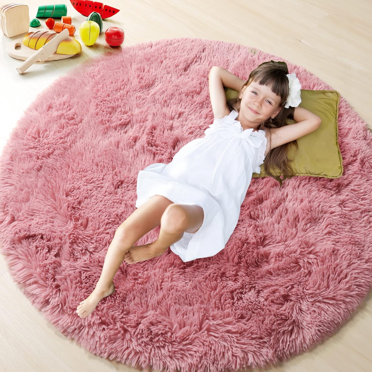 for Playroom Soft Blush Round Area Rug