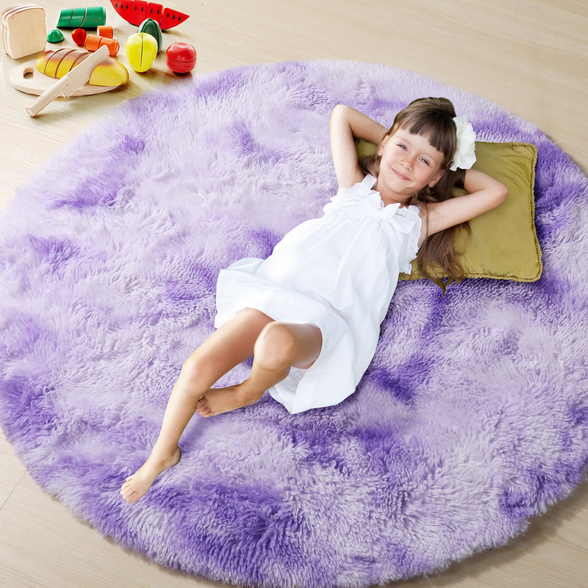 Soft & Plush Modern Home Decor Tie-Dyed Purple Round Area Rug