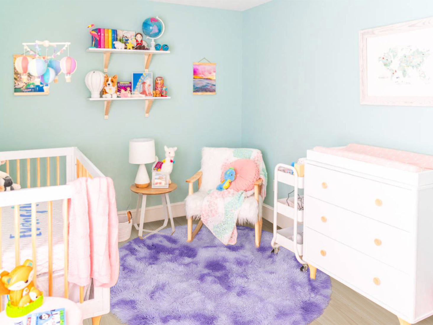 Soft & Plush Modern Home Decor Tie-Dyed Purple Round Area Rug