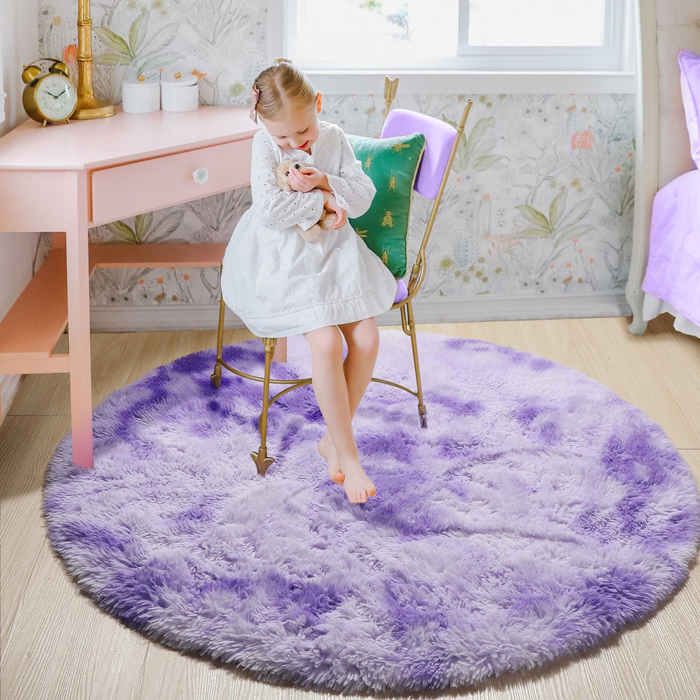 Soft & Plush Modern Home Decor Tie-Dyed Purple Round Area Rug