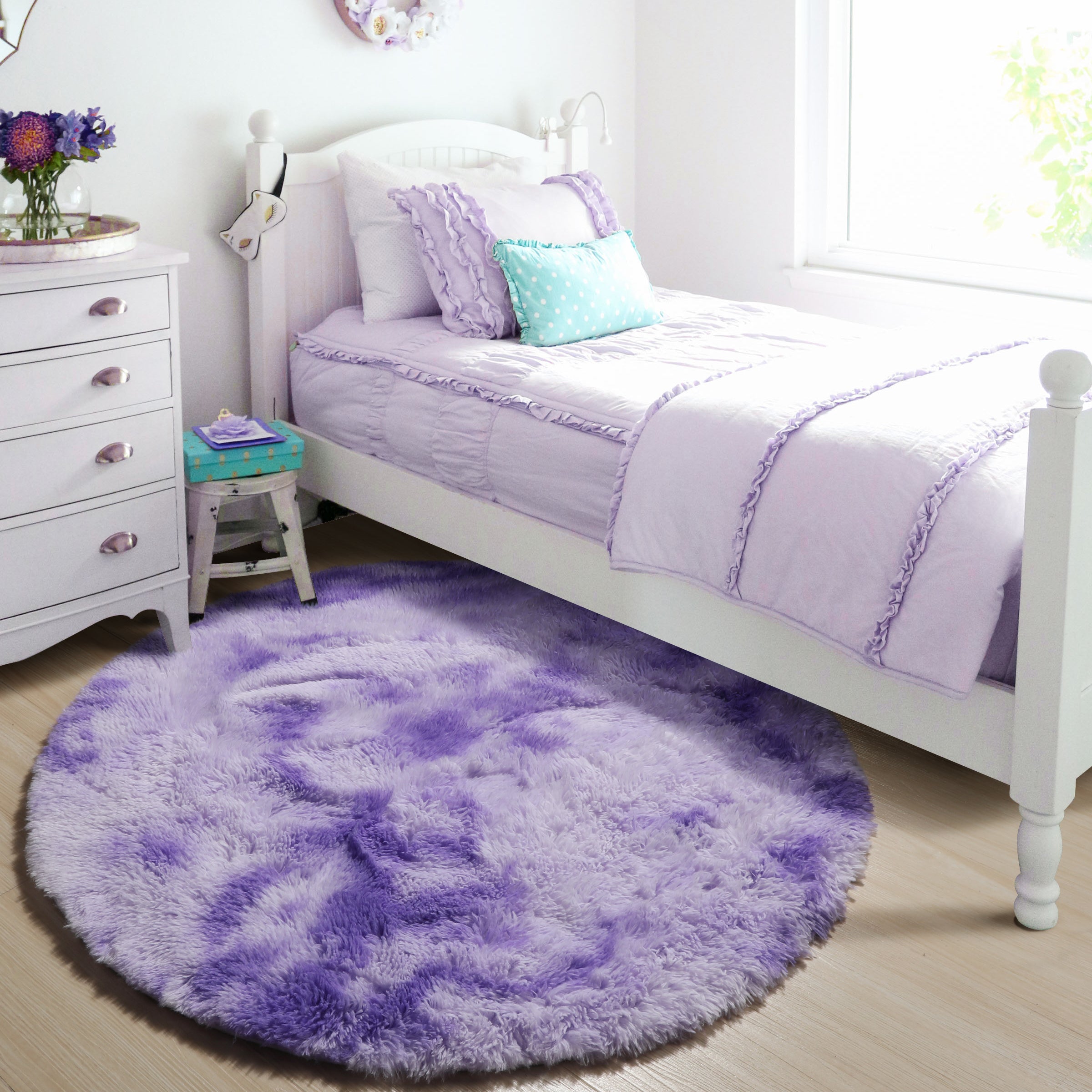 Soft & Plush Modern Home Decor Tie-Dyed Purple Round Area Rug