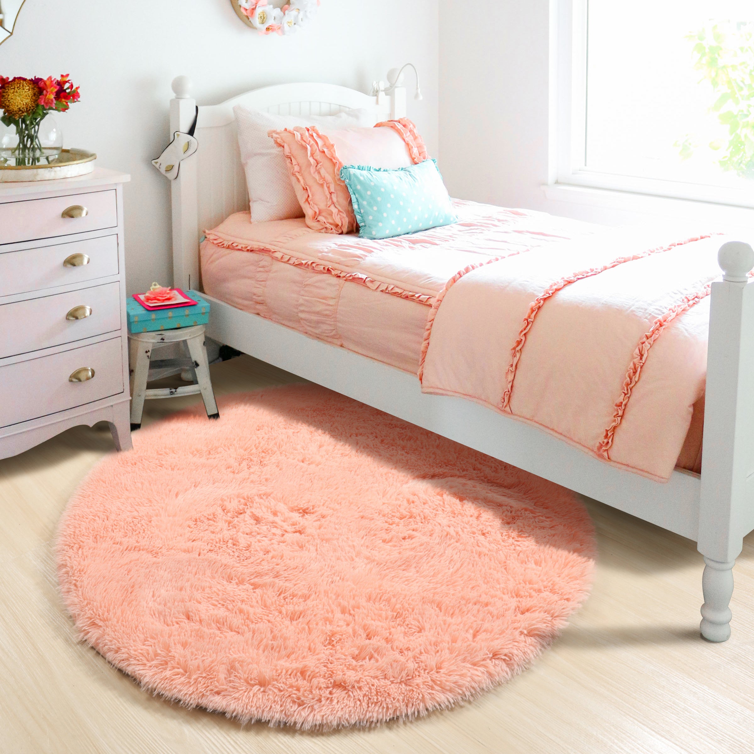 Ultra Soft Luxuriously and Modern Home Decor Corcal Pink Round Area Rug