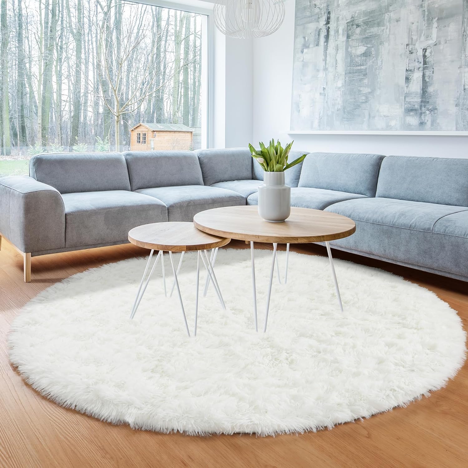 for Girls Room Soft Cream White Round Area Rug