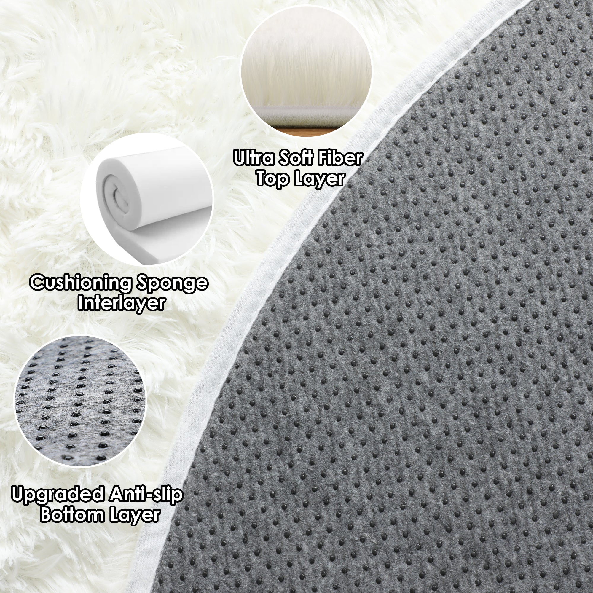 for Girls Room Soft Cream White Round Area Rug