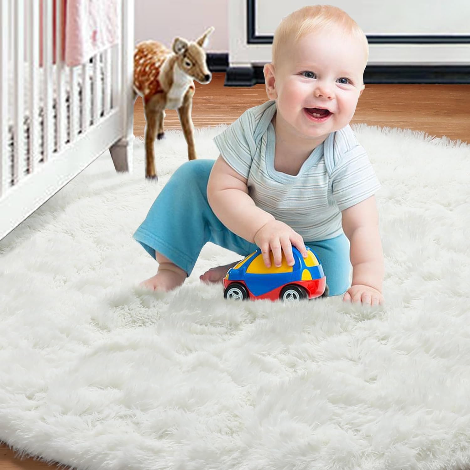 for Girls Room Soft Cream White Round Area Rug