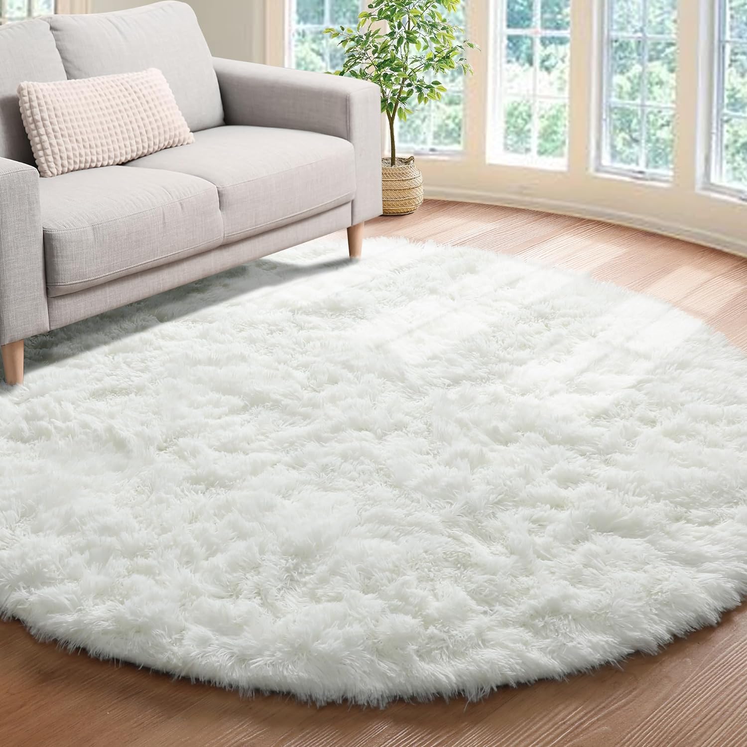 for Girls Room Soft Cream White Round Area Rug