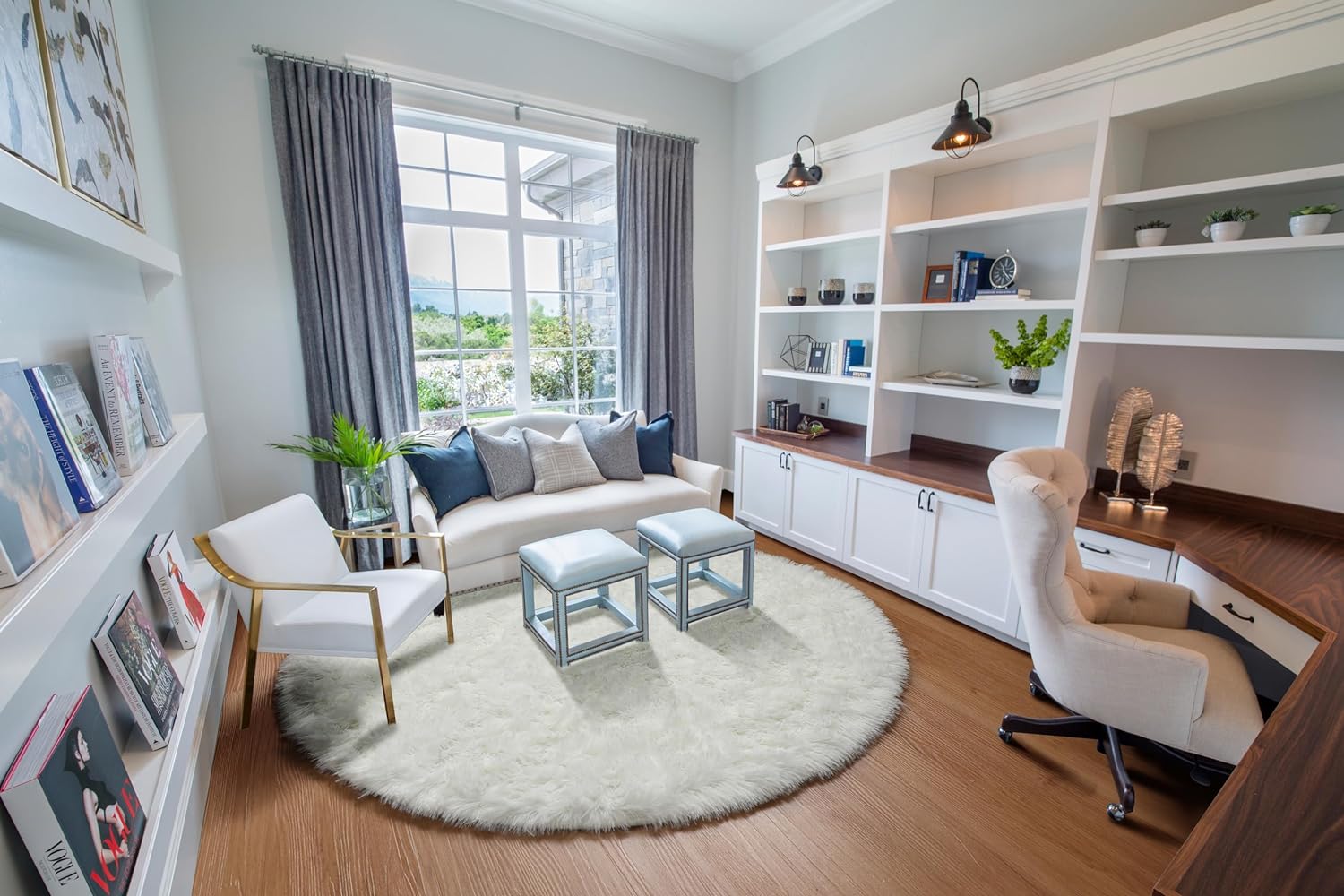 for Girls Room Soft Cream White Round Area Rug