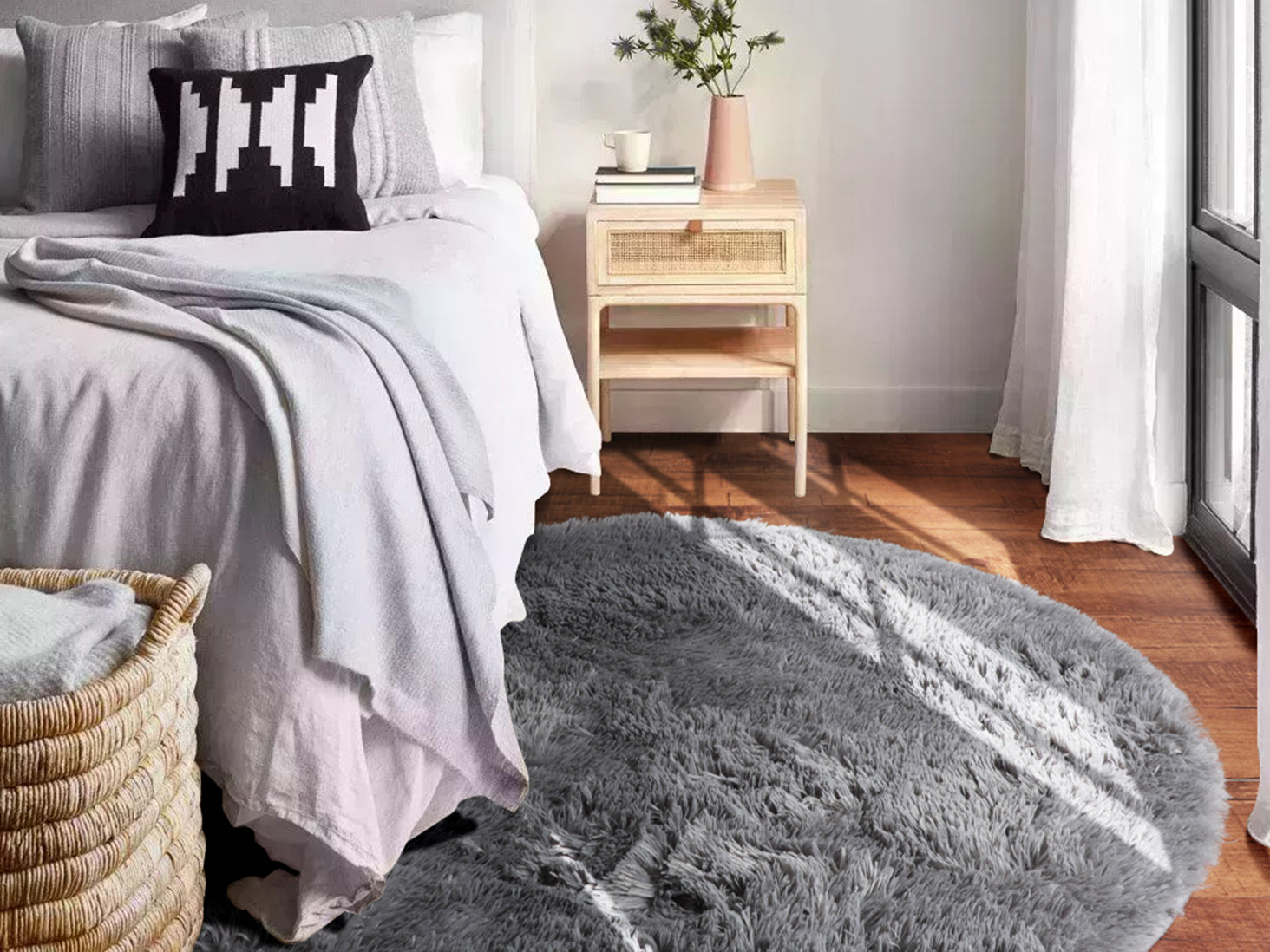 for Kids RoomSoft Plush Gray Round Area Rug