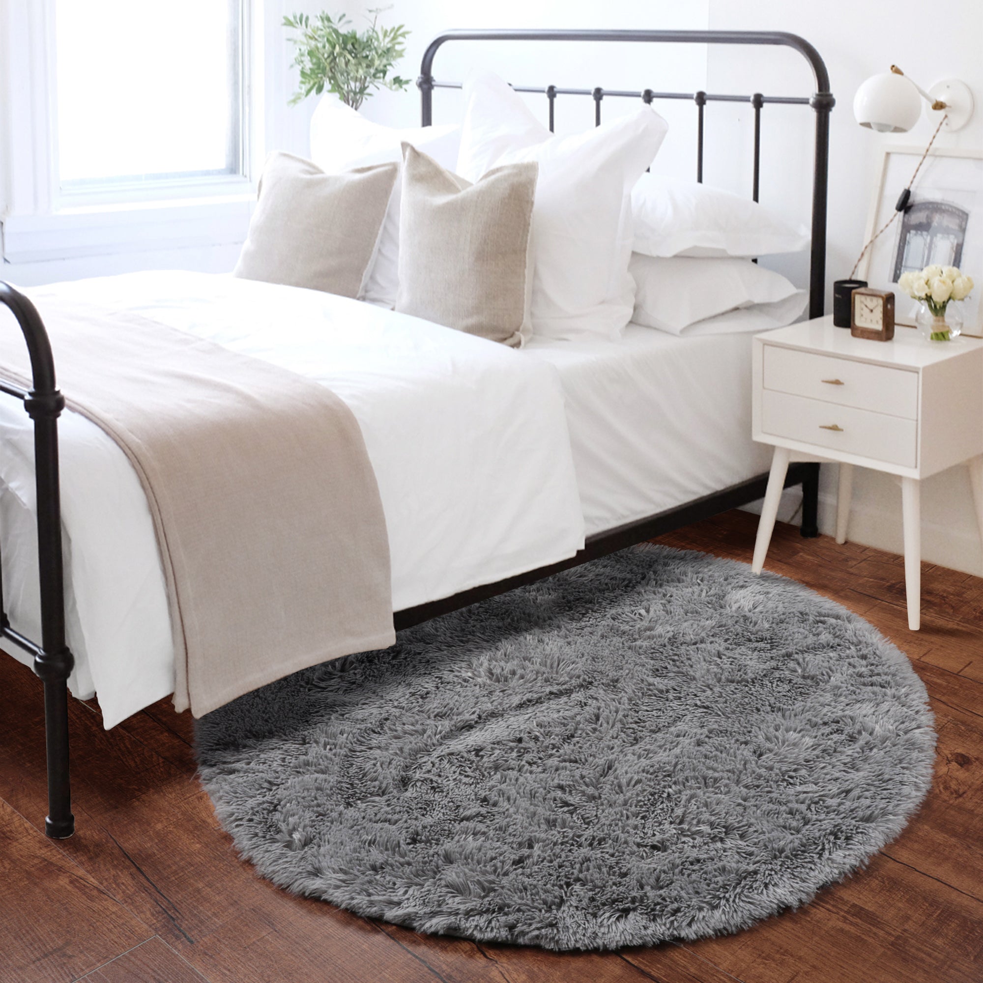 for Kids RoomSoft Plush Gray Round Area Rug