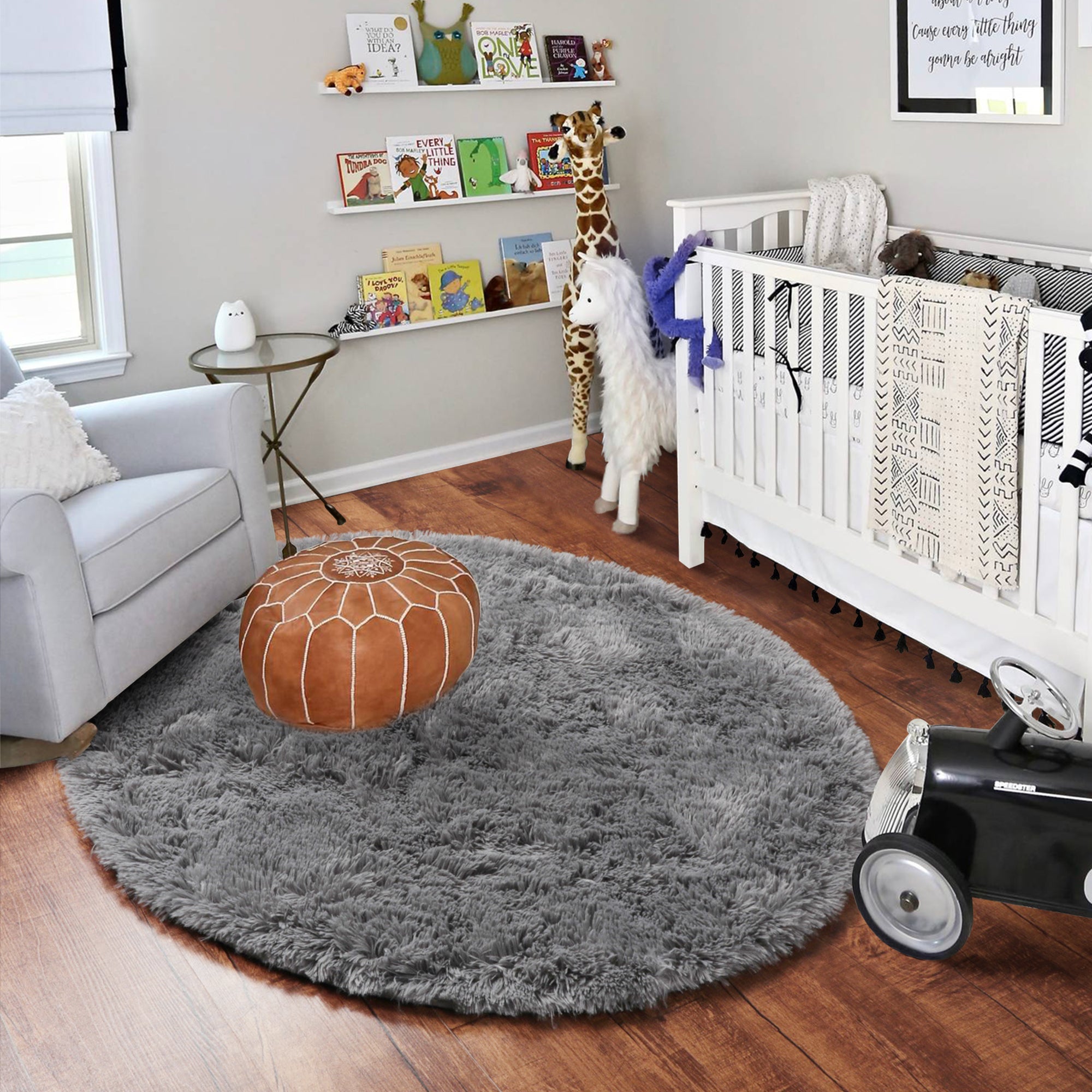 for Kids RoomSoft Plush Gray Round Area Rug