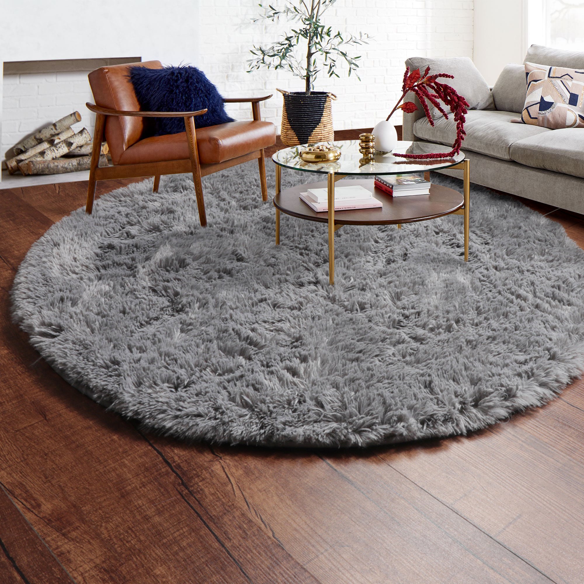 for Kids RoomSoft Plush Gray Round Area Rug