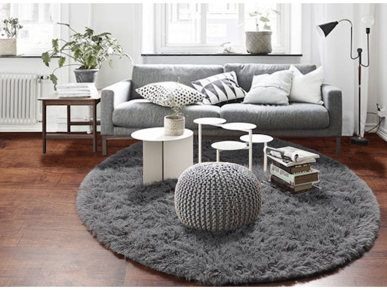 for Kids RoomSoft Plush Gray Round Area Rug