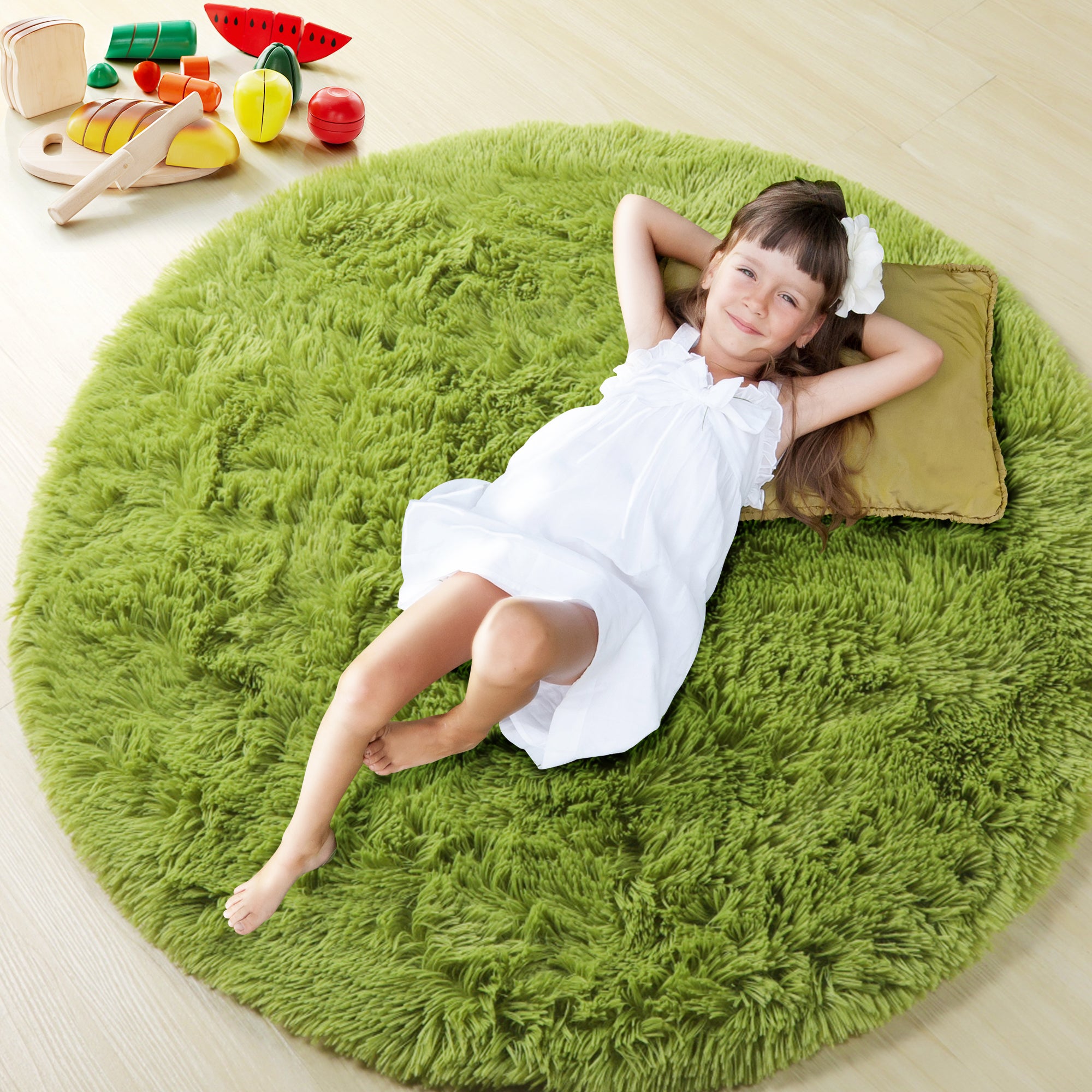 Soft Grass Green Modern Round Area Rug