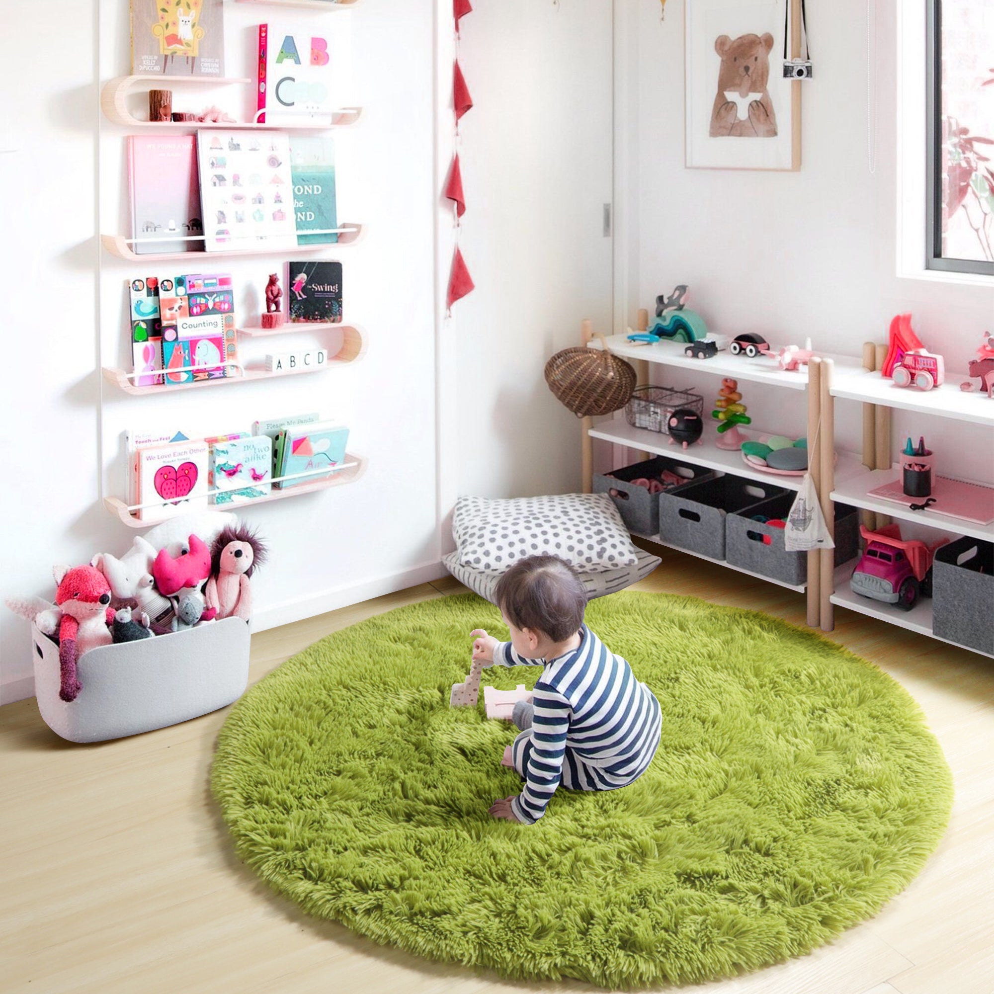 Soft Grass Green Modern Round Area Rug