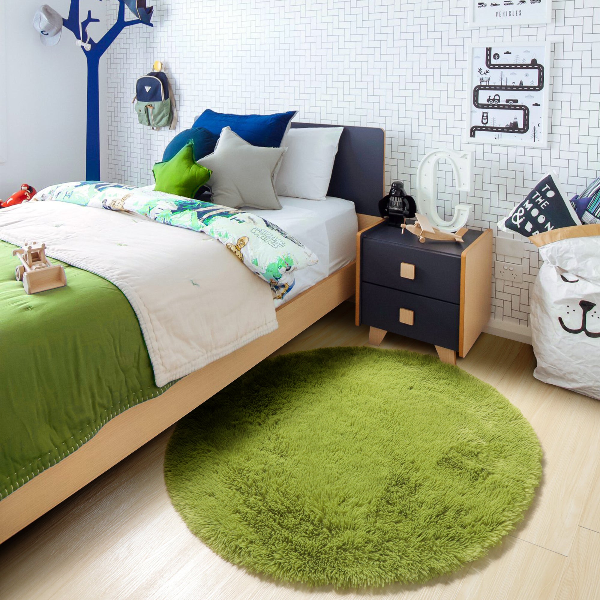Soft Grass Green Modern Round Area Rug