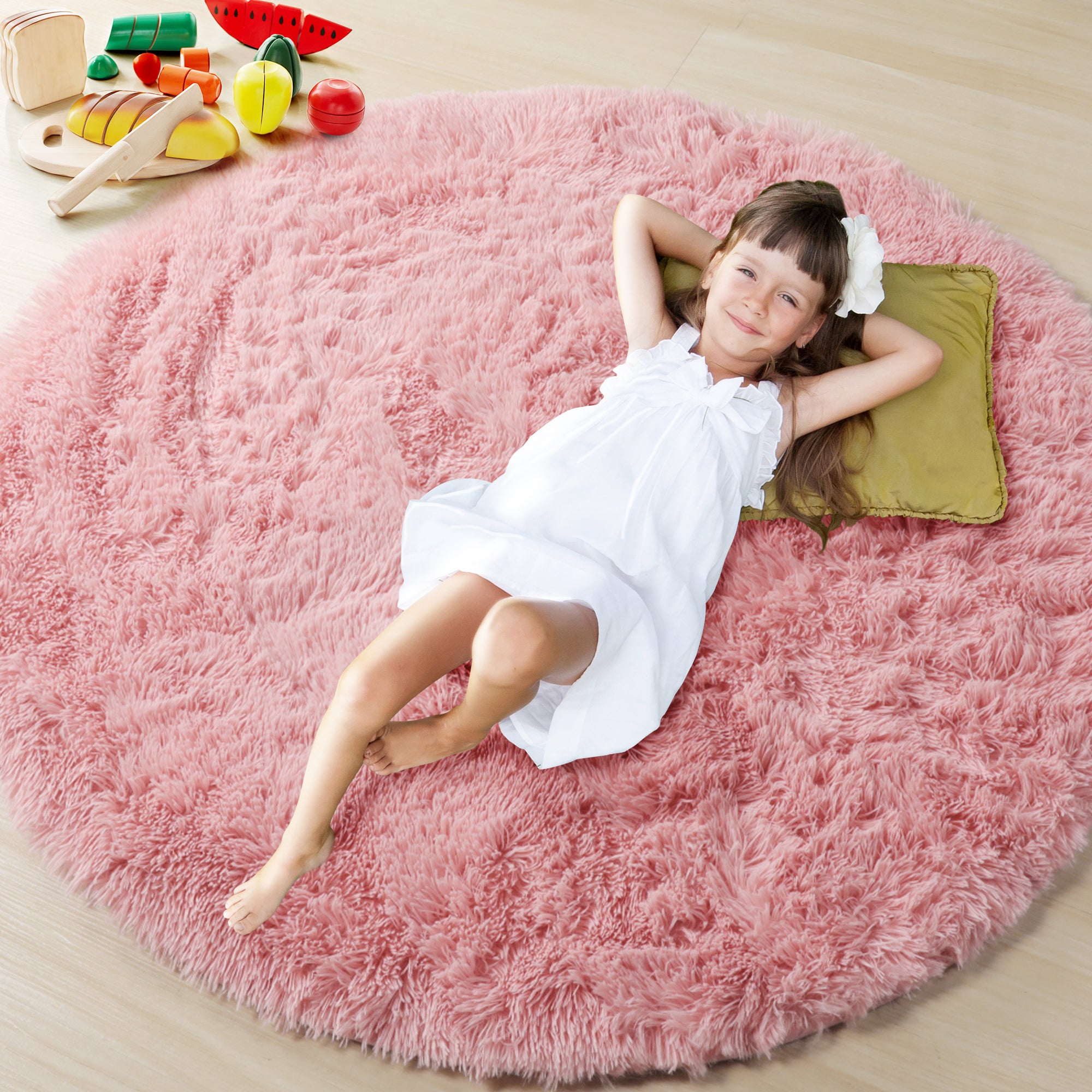Modern Non-Slip Blush Pink Round rug for Kids Girls Teen Room