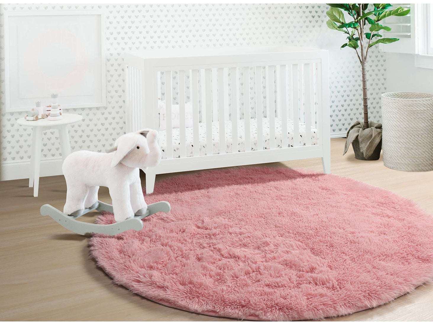Modern Non-Slip Blush Pink Round rug for Kids Girls Teen Room