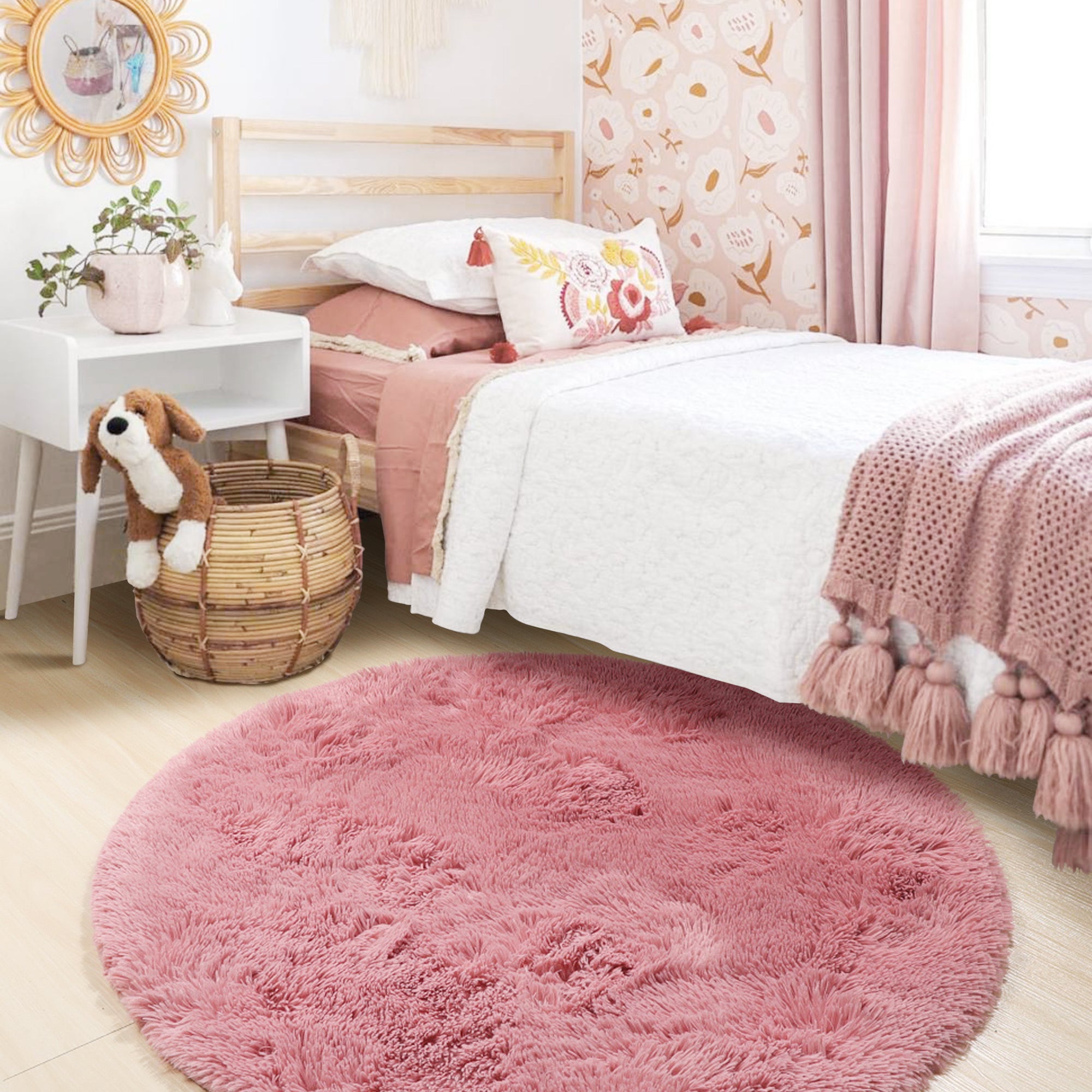 Modern Non-Slip Blush Pink Round rug for Kids Girls Teen Room