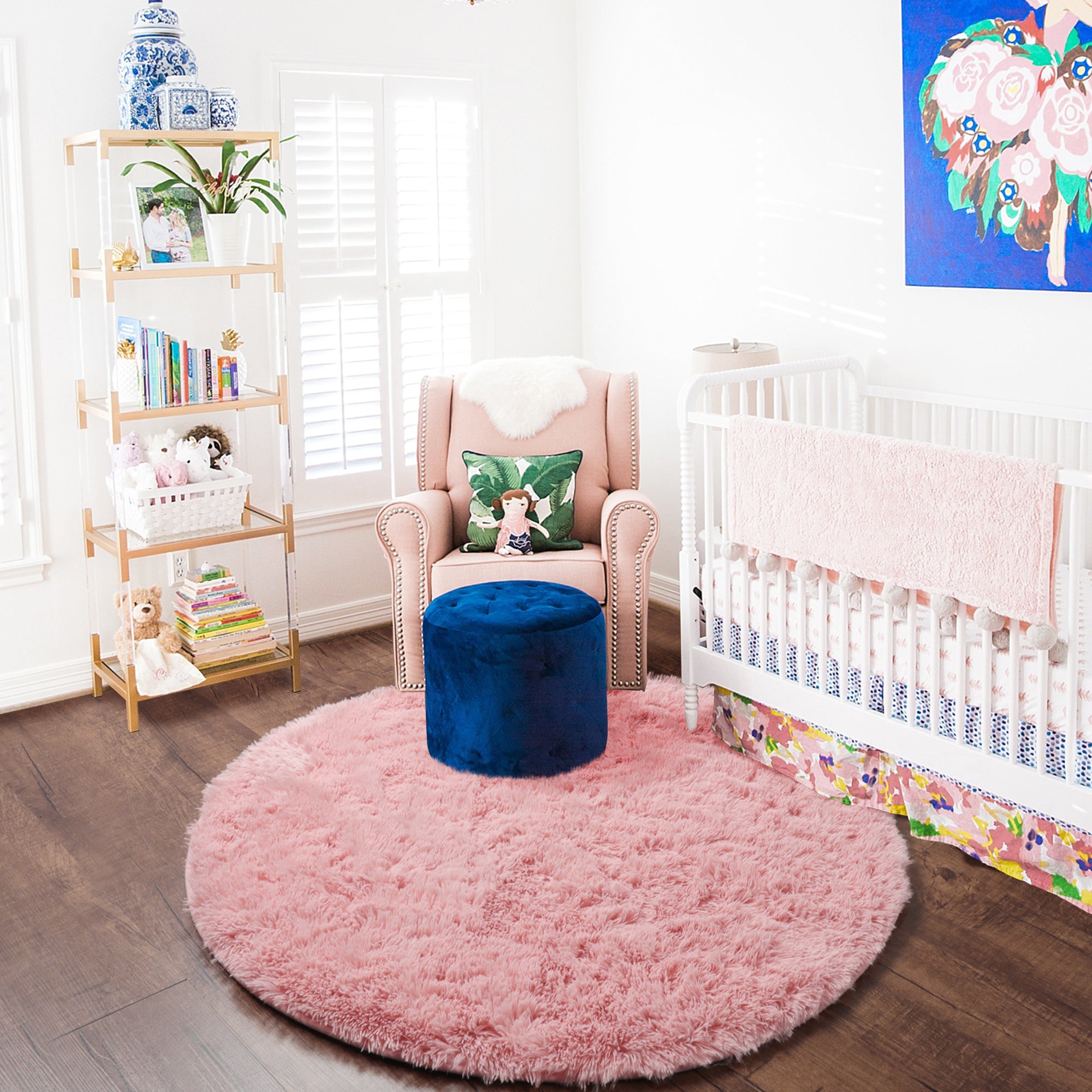 Modern Non-Slip Blush Pink Round rug for Kids Girls Teen Room