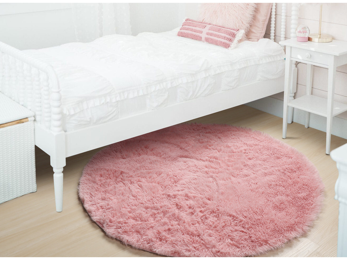 Modern Non-Slip Blush Pink Round rug for Kids Girls Teen Room