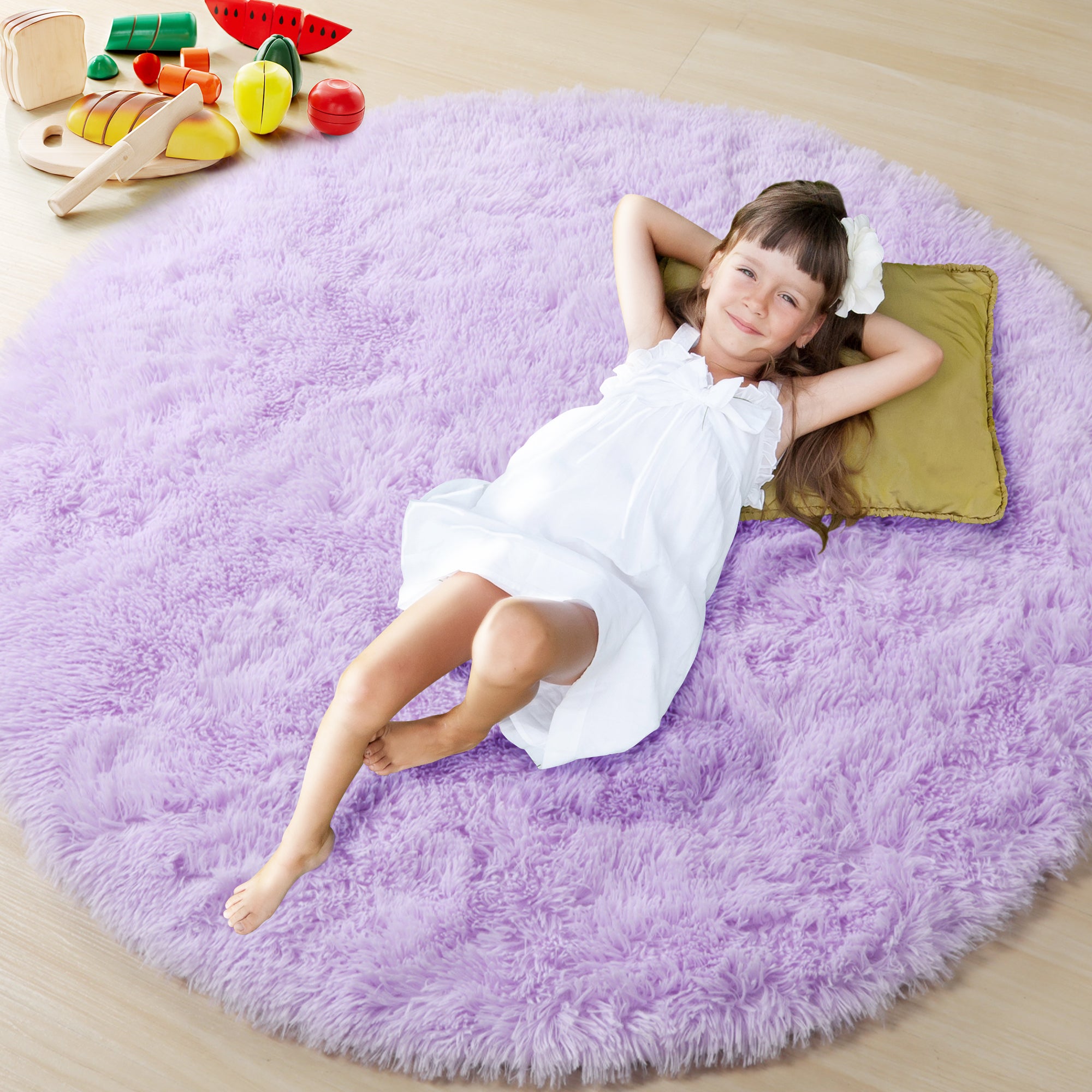 Plush Fiber Kids Room Purple Round Area Rug