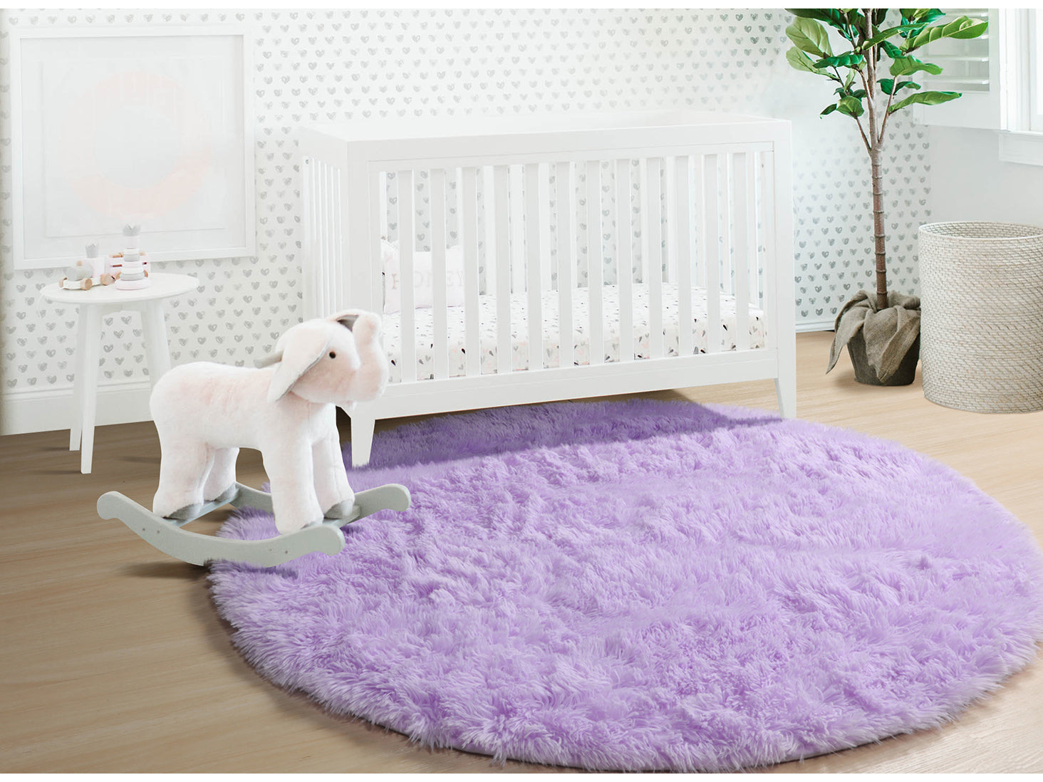 Plush Fiber Kids Room Purple Round Area Rug