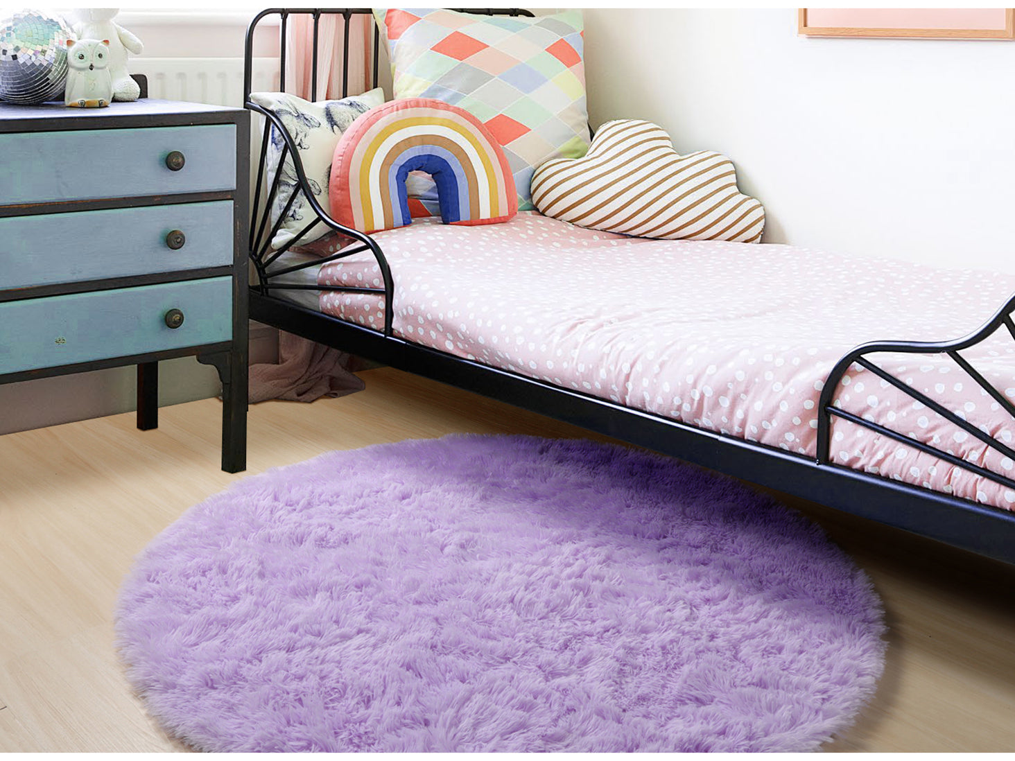 Plush Fiber Kids Room Purple Round Area Rug