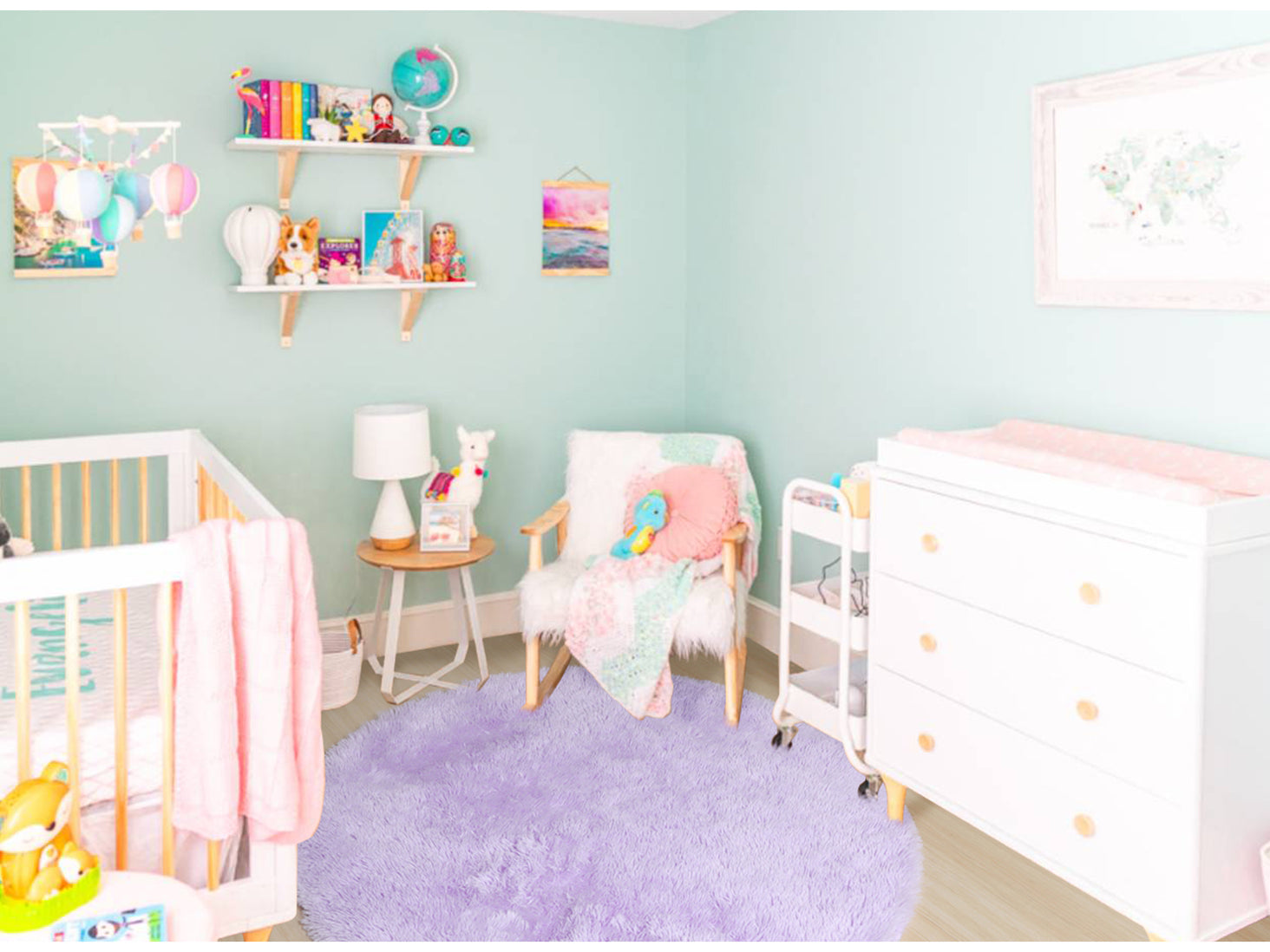 Plush Fiber Kids Room Purple Round Area Rug