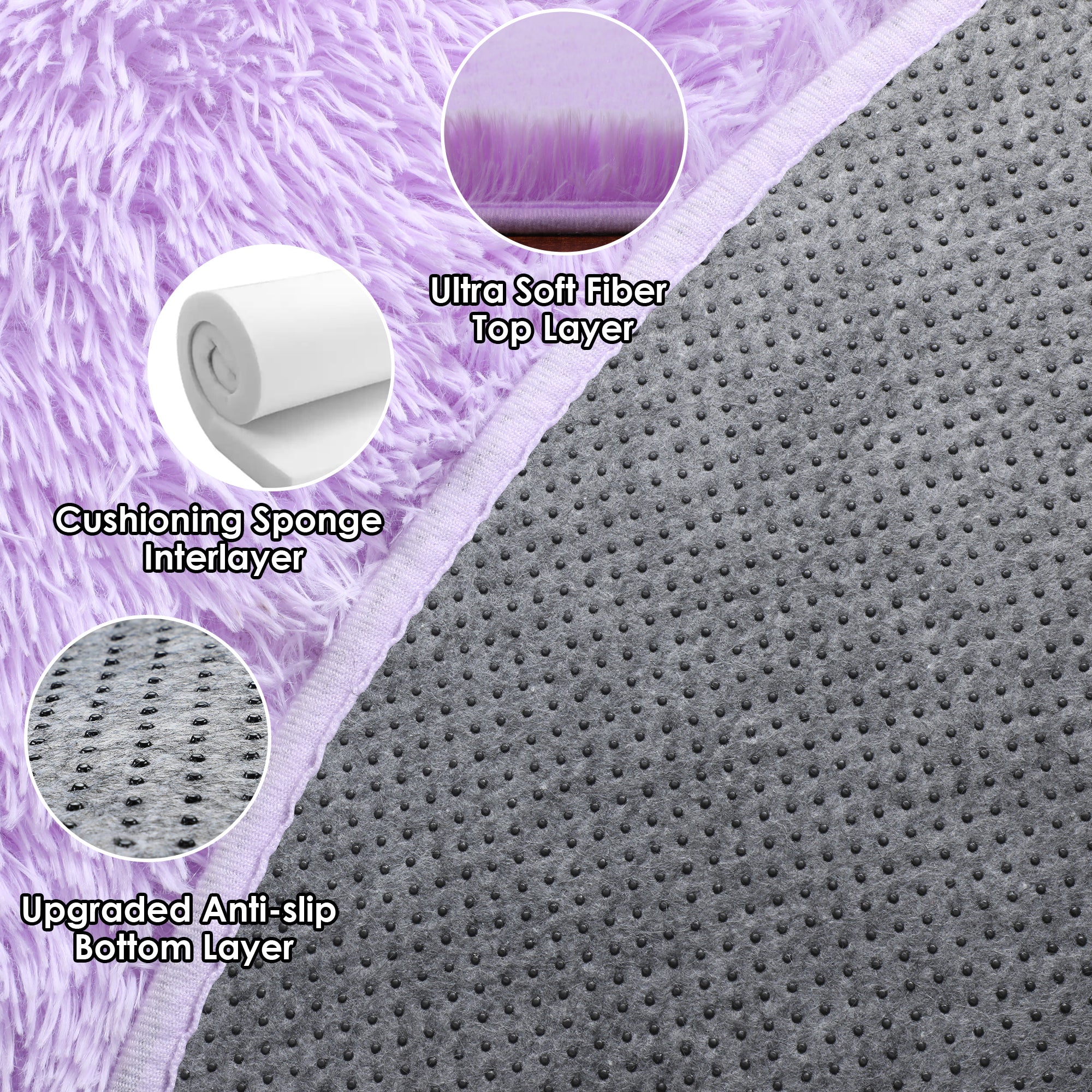 Plush Fiber Kids Room Purple Round Area Rug