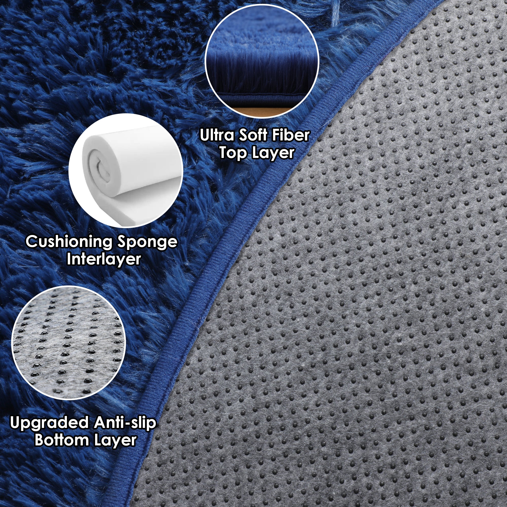 Fluffy Nursery Room Navy Blue Round Area Rug