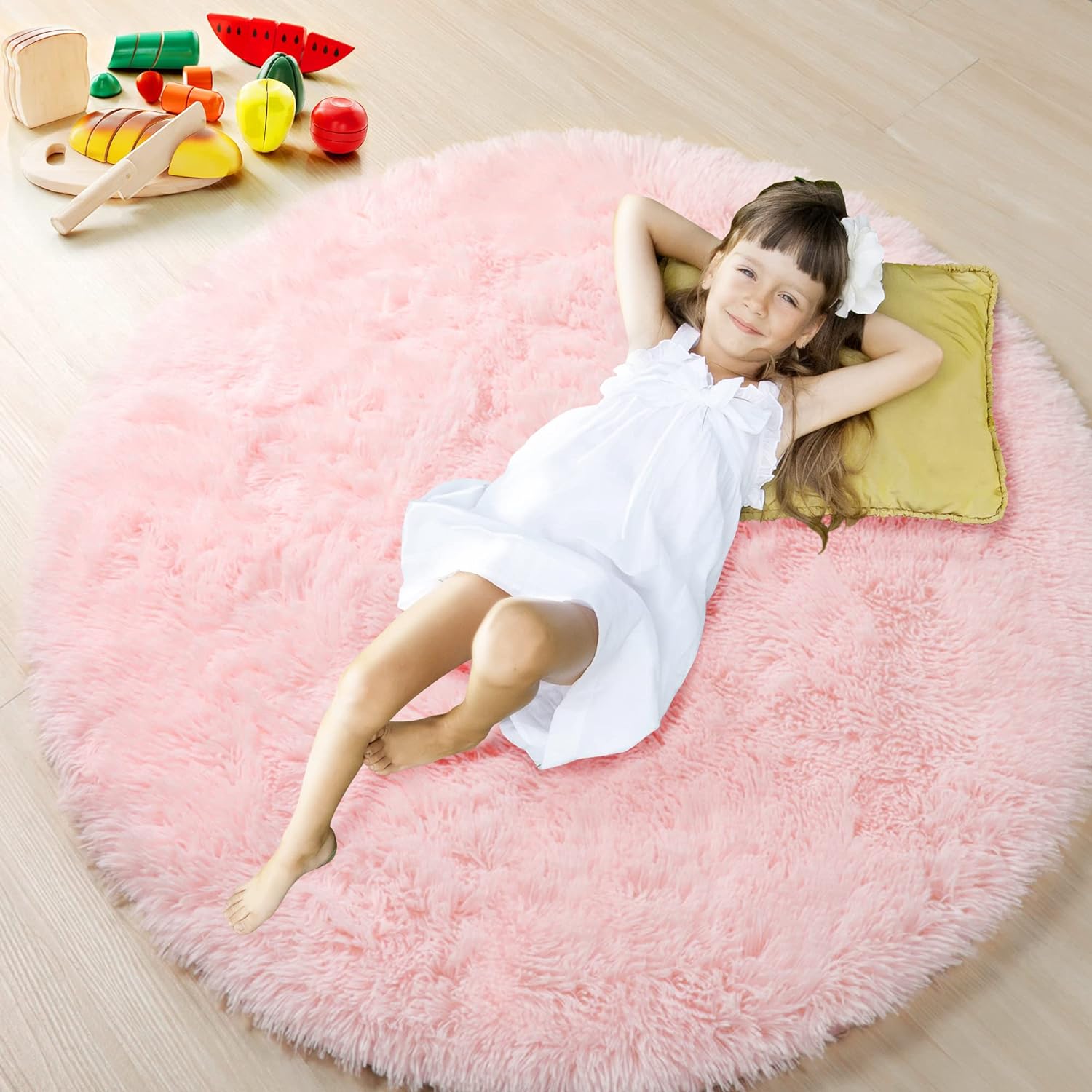 Super Soft Nursery Room Pink Round Area Rug
