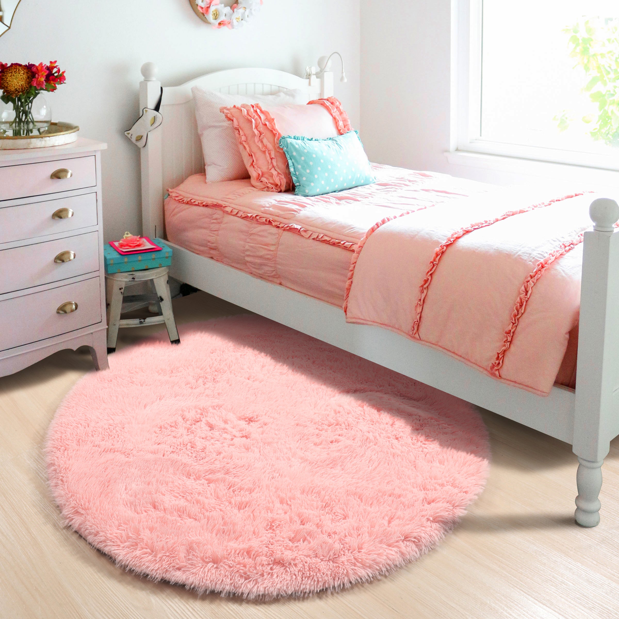 Super Soft Nursery Room Pink Round Area Rug