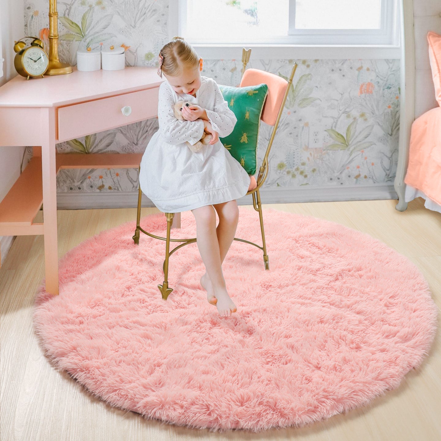 Super Soft Nursery Room Pink Round Area Rug