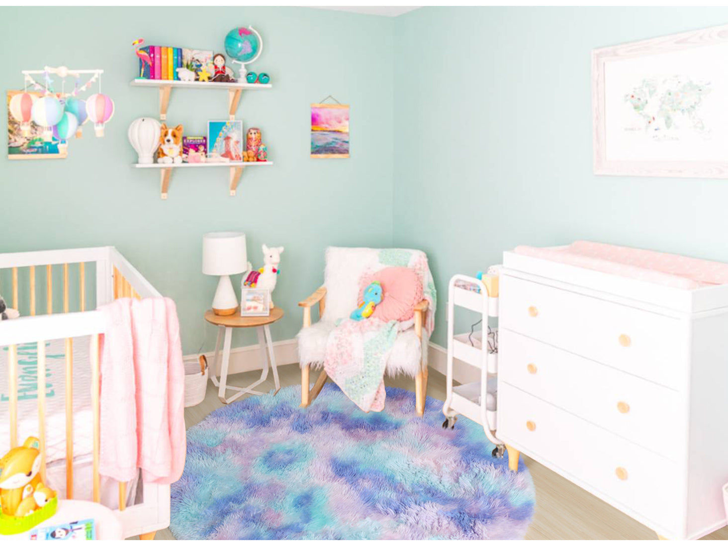 Girls Bedroom Plush Rainbow Moder Round Area Rug