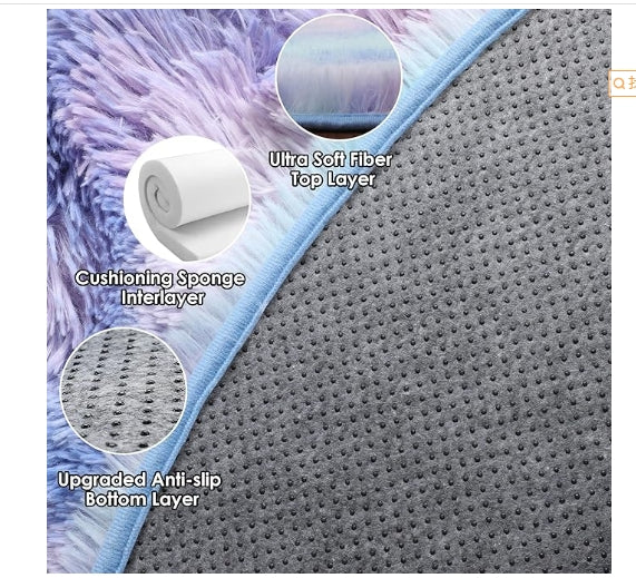 Girls Bedroom Plush Rainbow Moder Round Area Rug