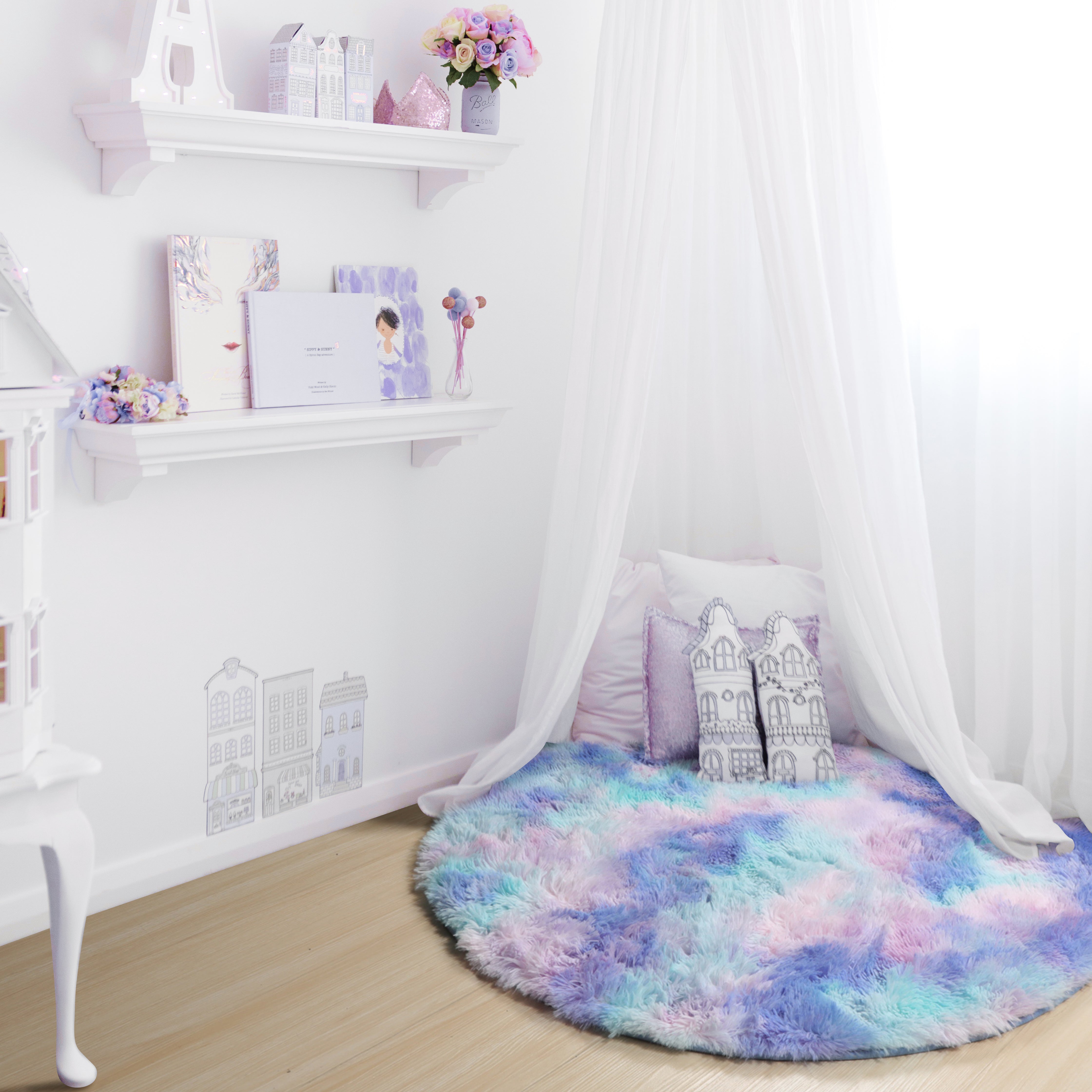 Girls Bedroom Plush Rainbow Moder Round Area Rug
