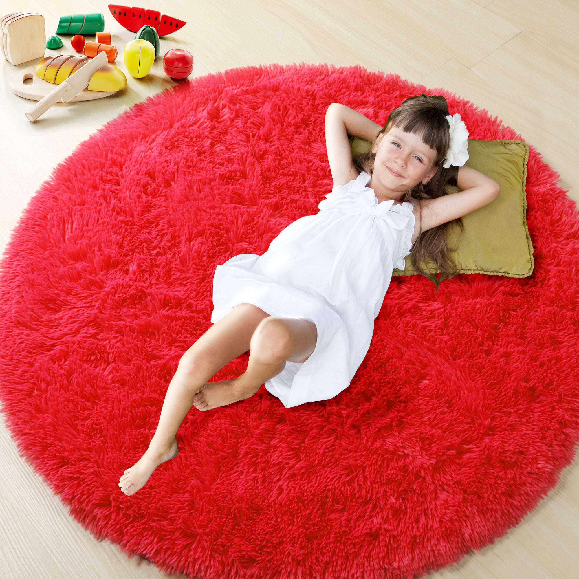 Super Soft Room Decor Red 4ft Round Area Rug