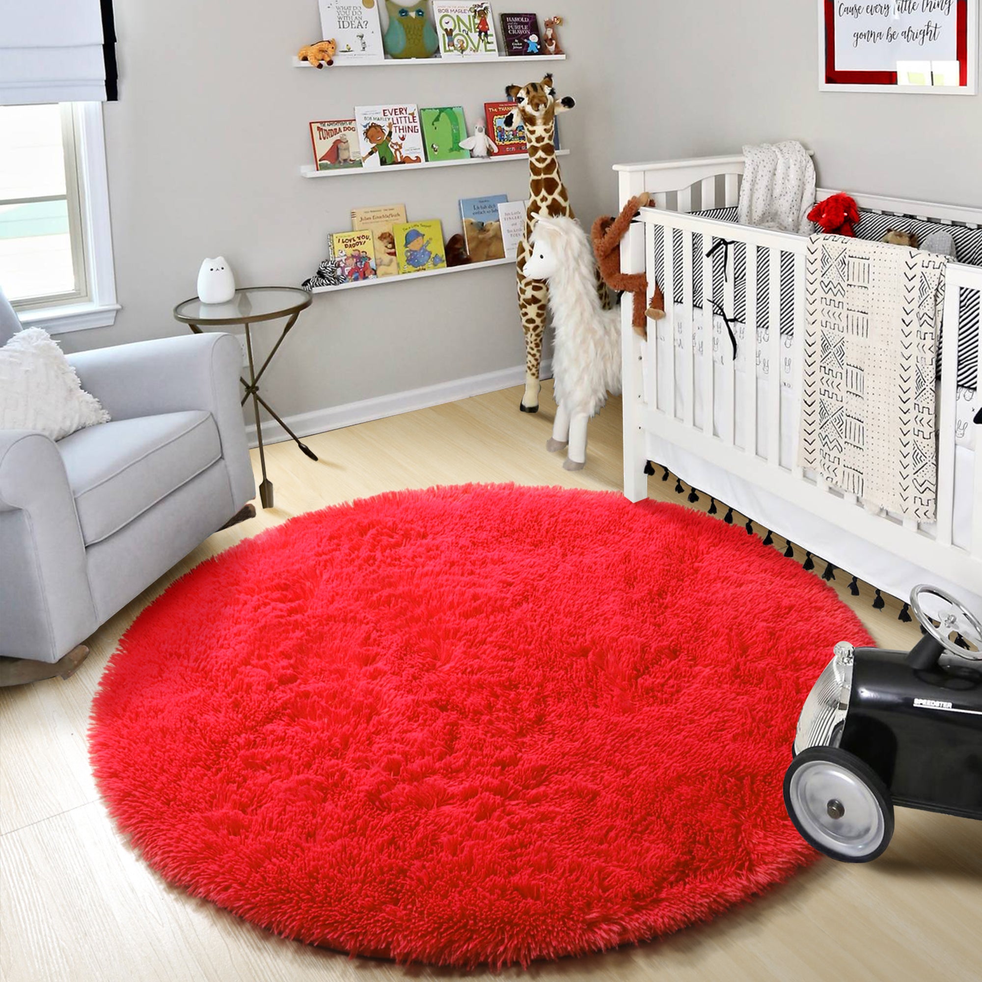 Super Soft Room Decor Red 4ft Round Area Rug