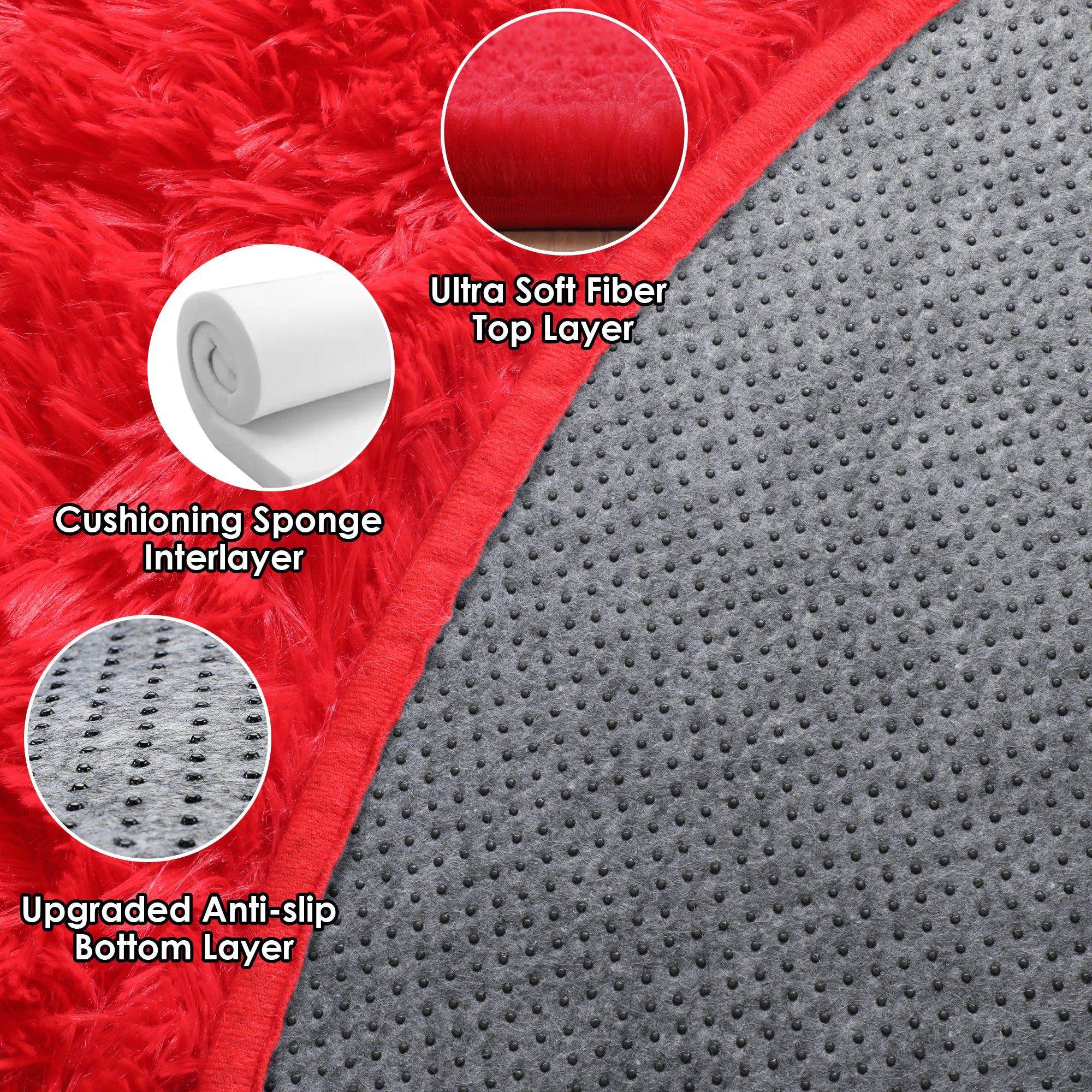 Super Soft Room Decor Red 4ft Round Area Rug